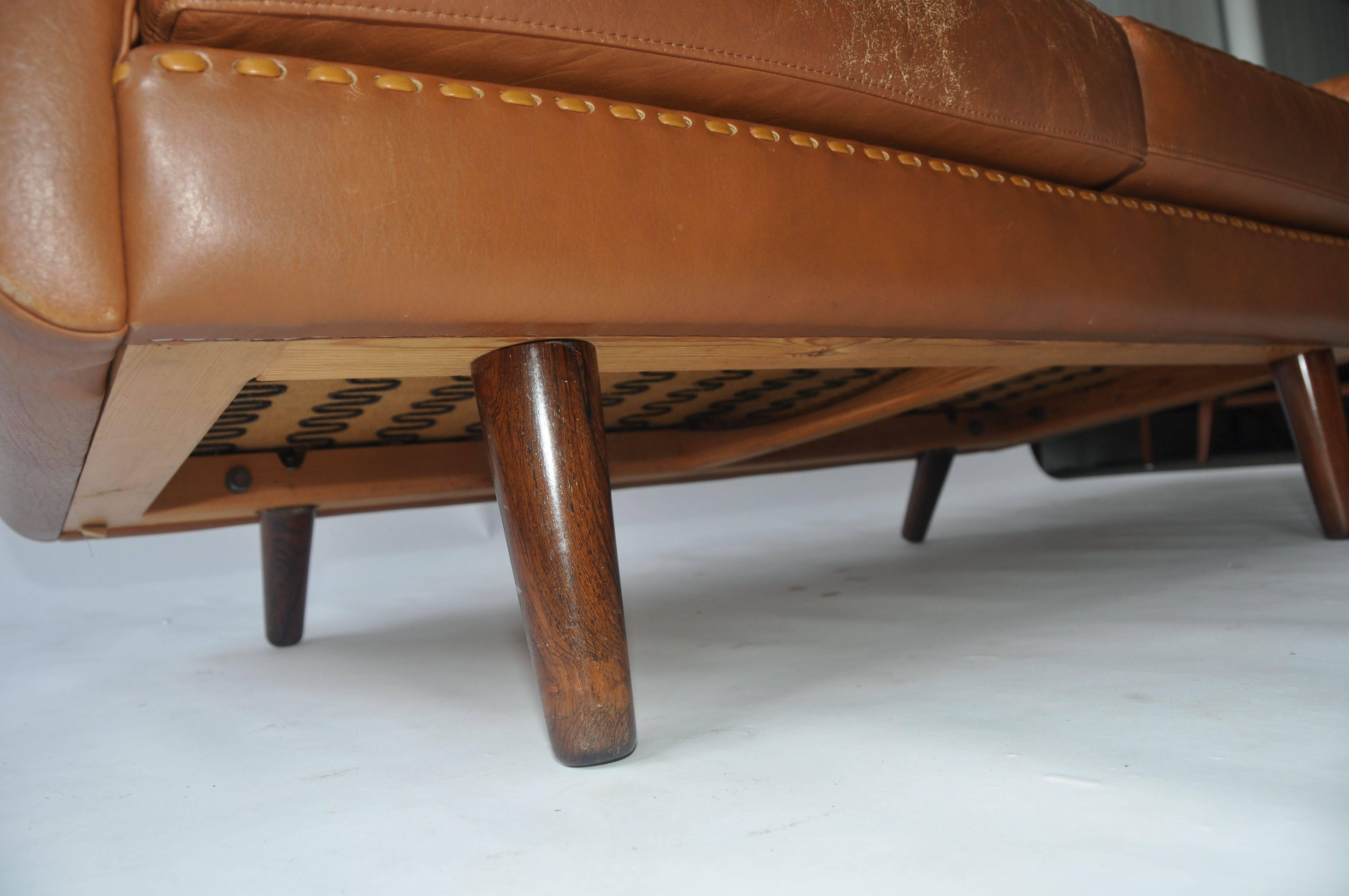 Aage Christiansen Danish Leather Sofa Settee, 1960s 1