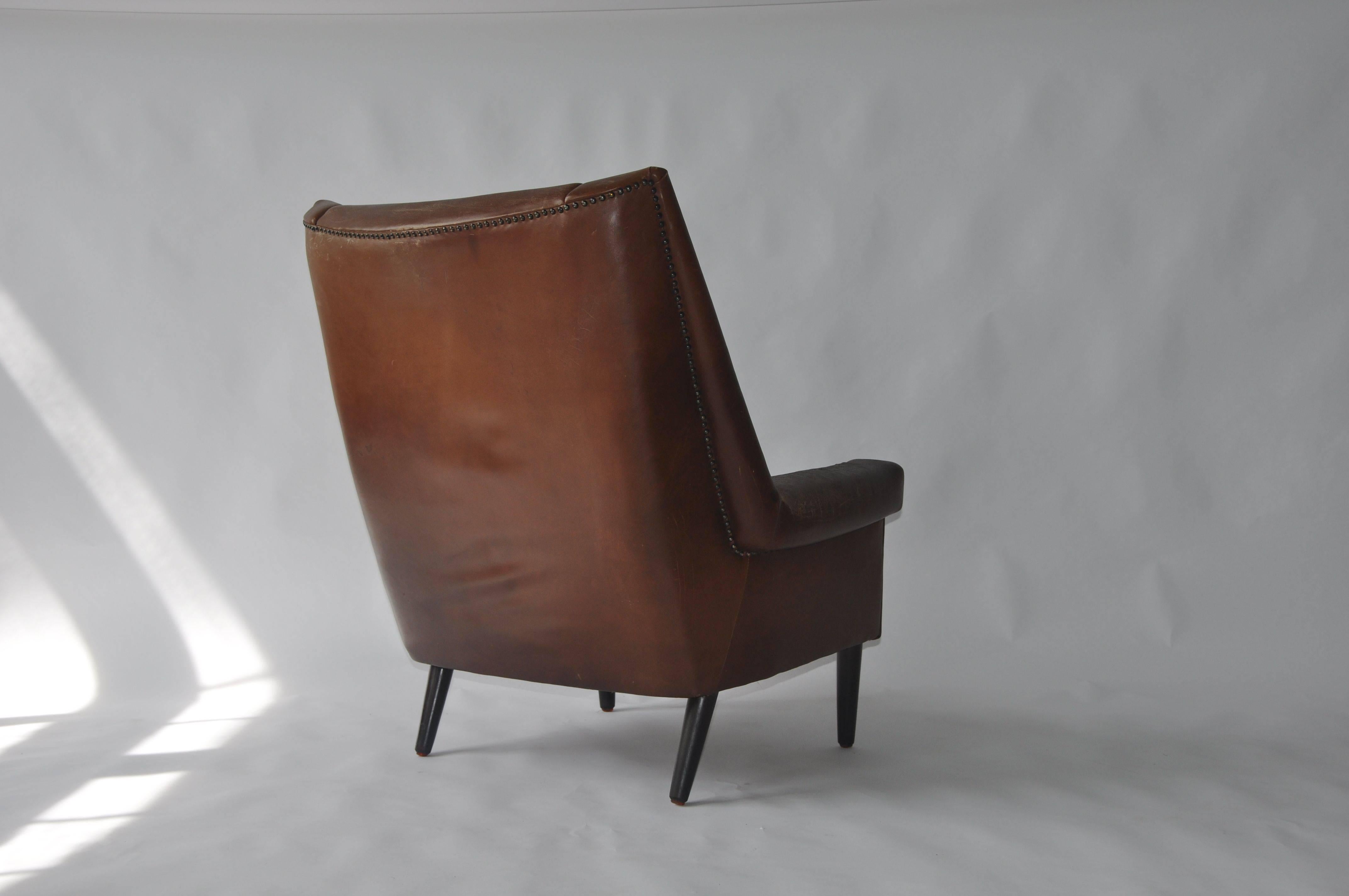 High Back Danish Lounge Chair In Fair Condition For Sale In Turners Falls, MA