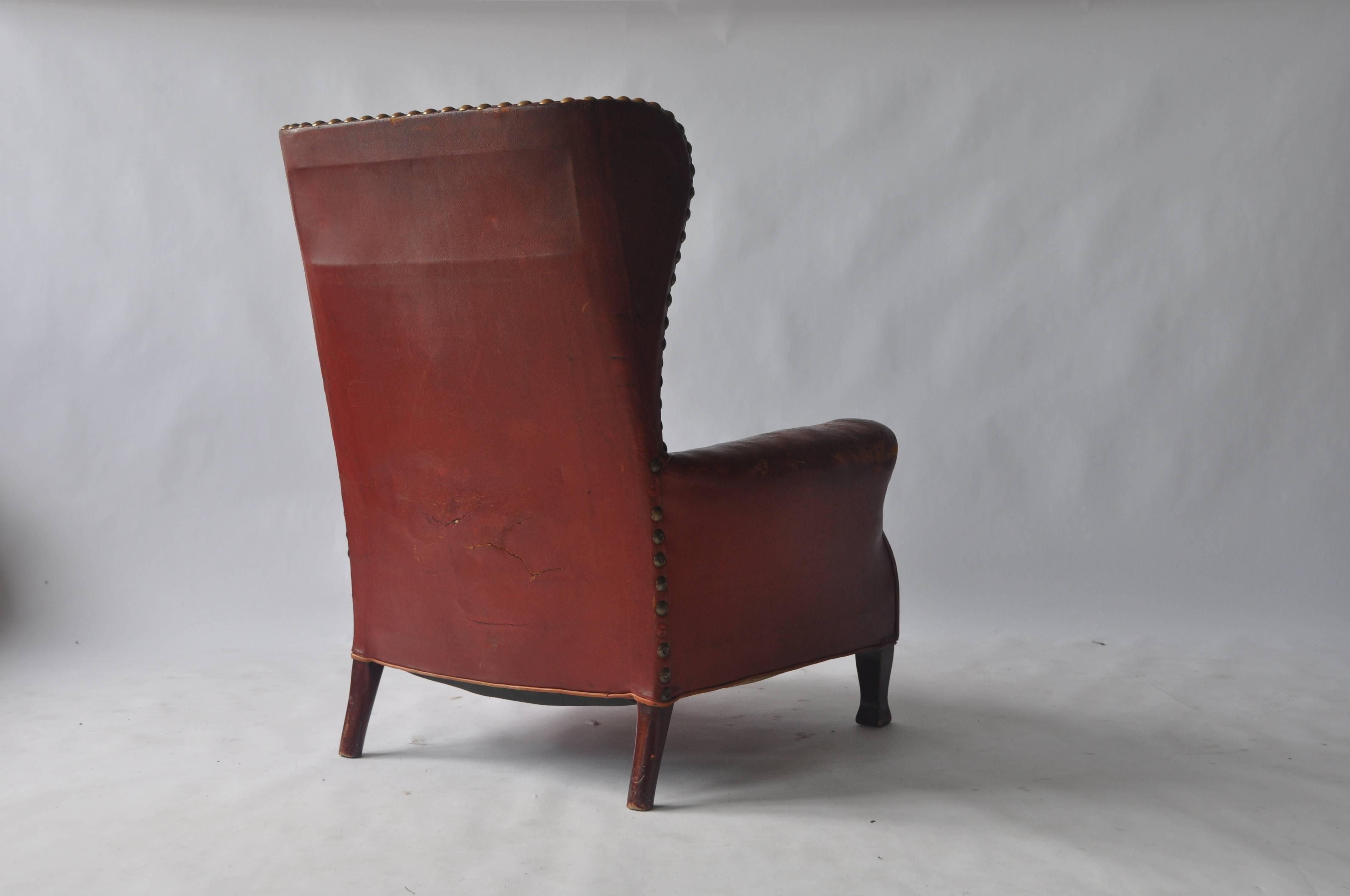 Leather Lounge Chair by Otto Schulz In Distressed Condition For Sale In Turners Falls, MA