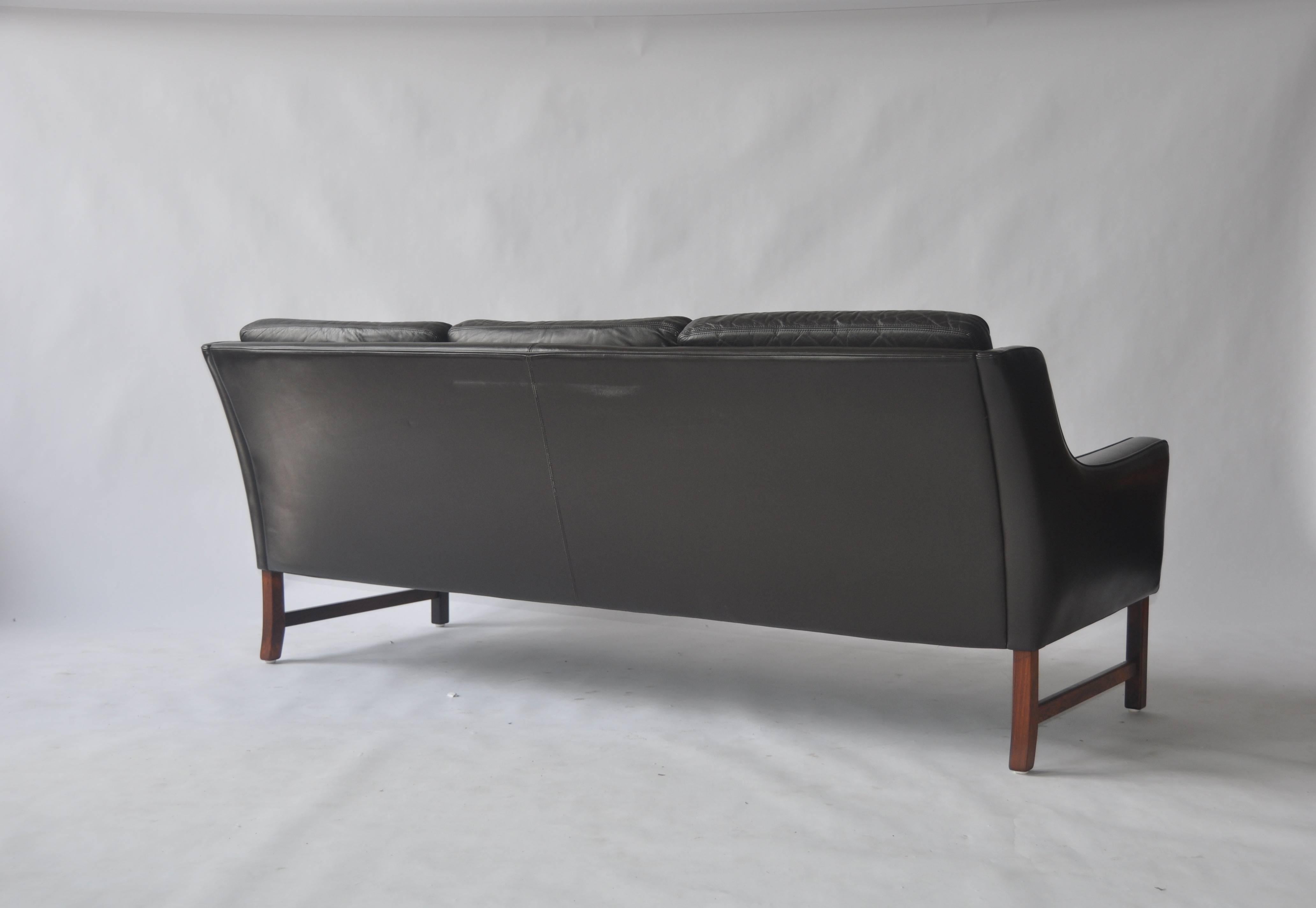 Danish Fredrik Kayser Leather and Rosewood Sofa For Sale
