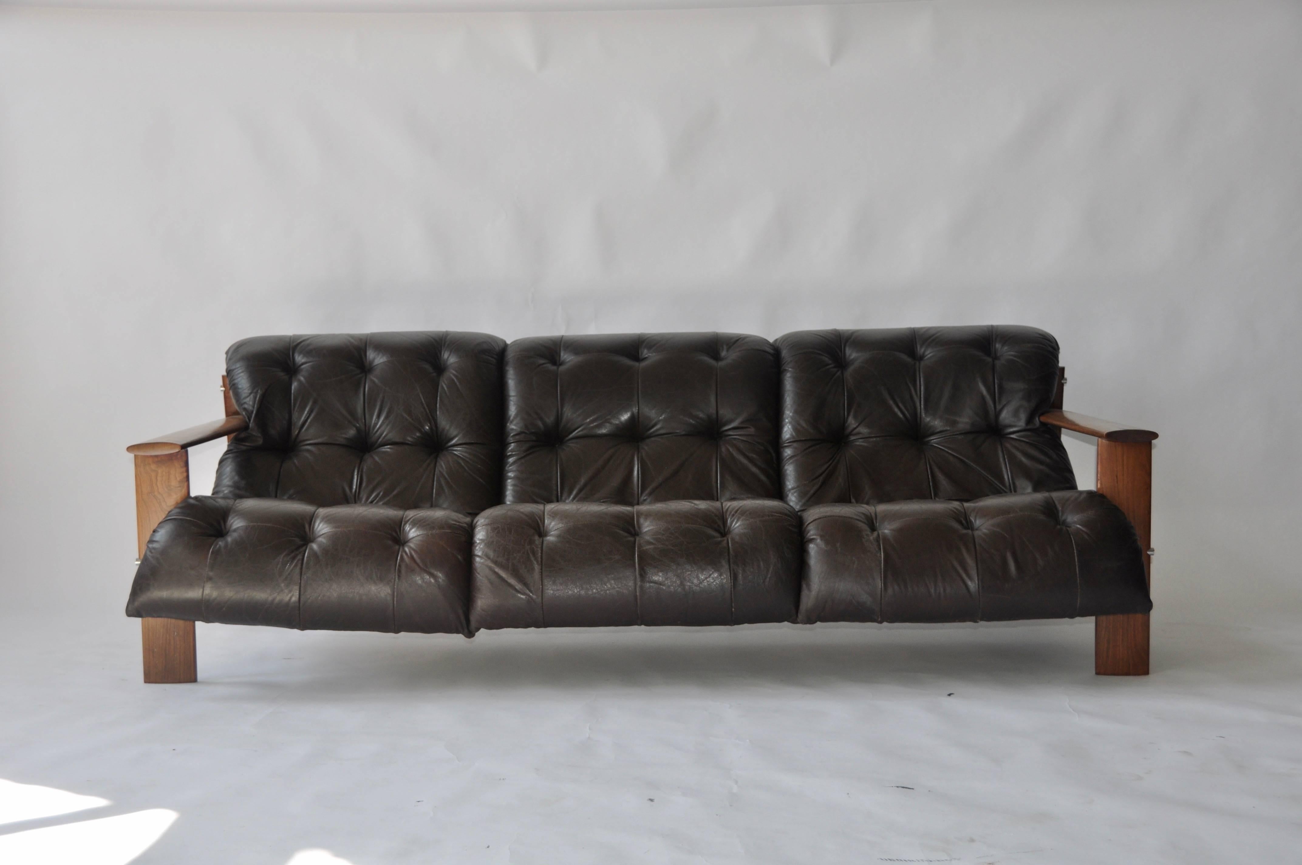 Mid-Century Modern Rosewood and Leather Sofa by Percival Lafer