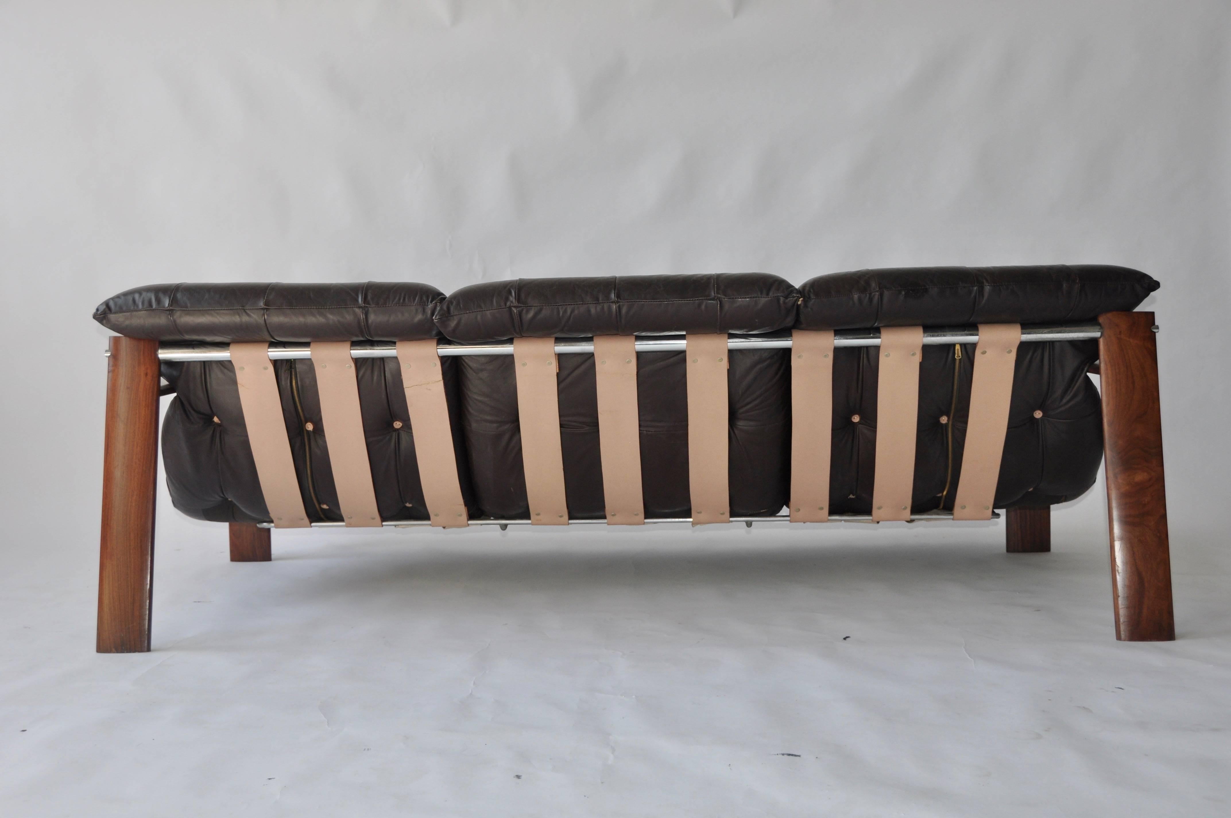 Rosewood and Leather Sofa by Percival Lafer 1