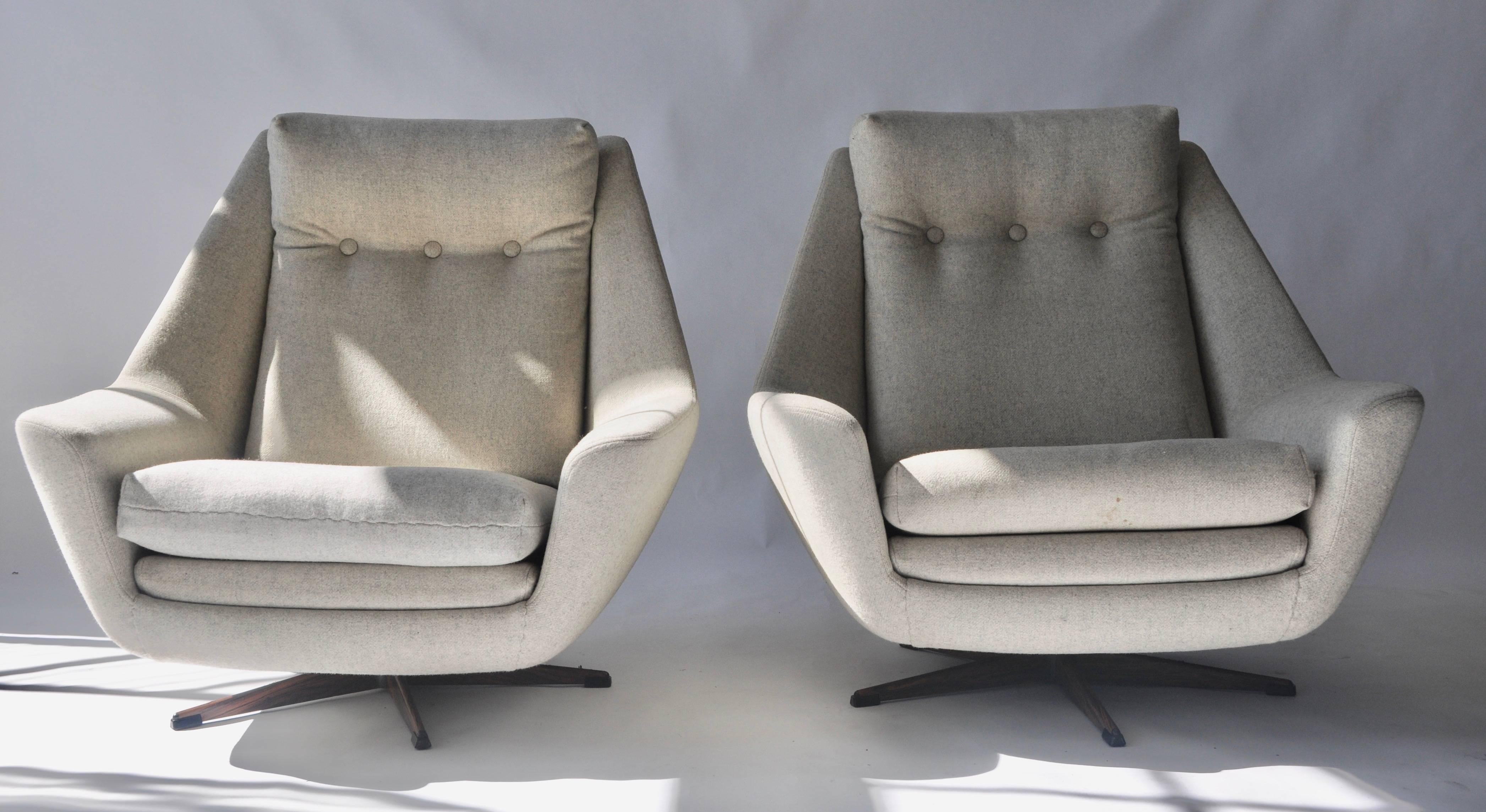 Pair of H. W. Klein swivel lounge chairs for Bramin Mobler.