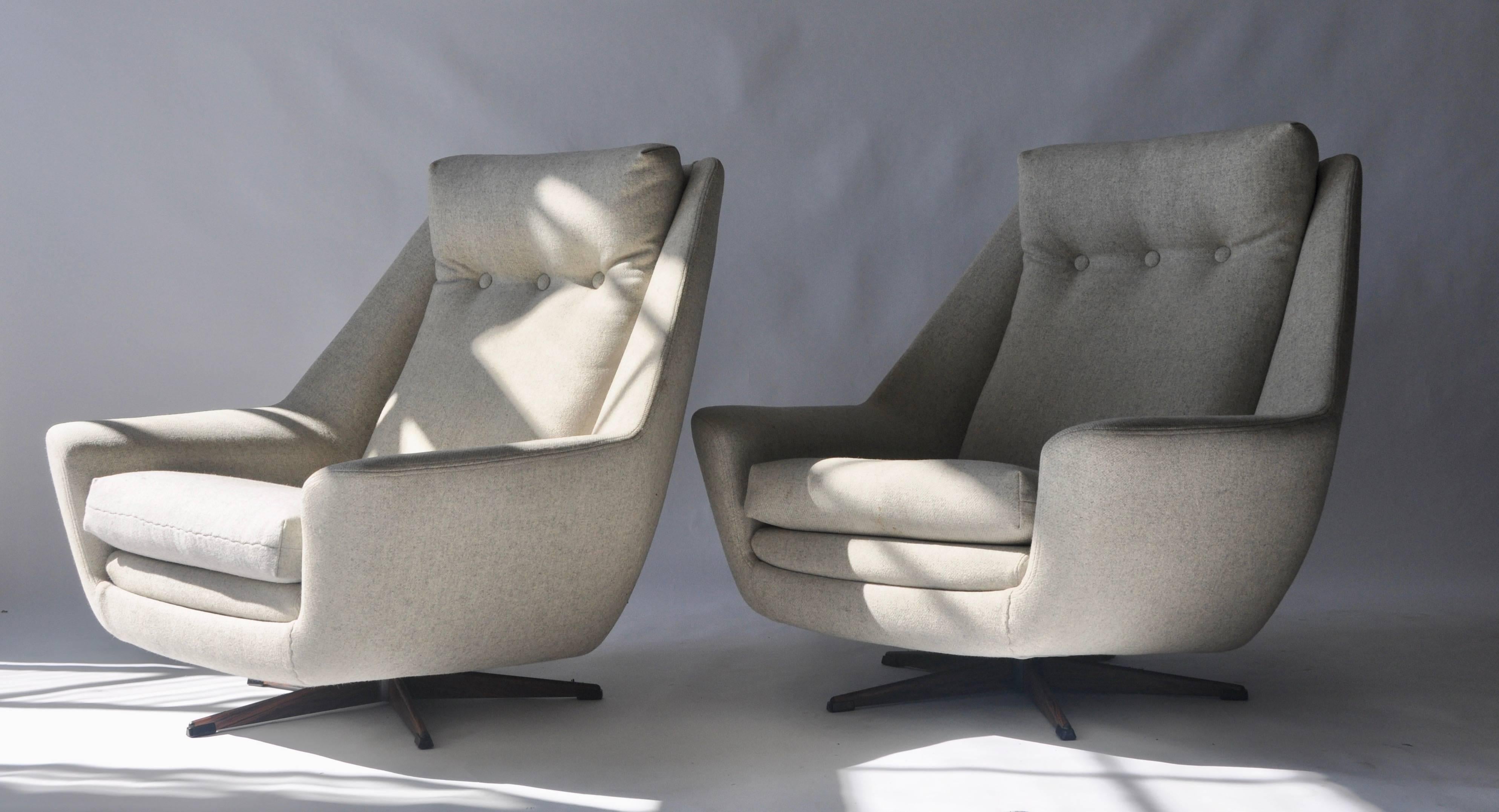 Scandinavian Modern Pair of H. W. Klein Swivel Lounge Chairs