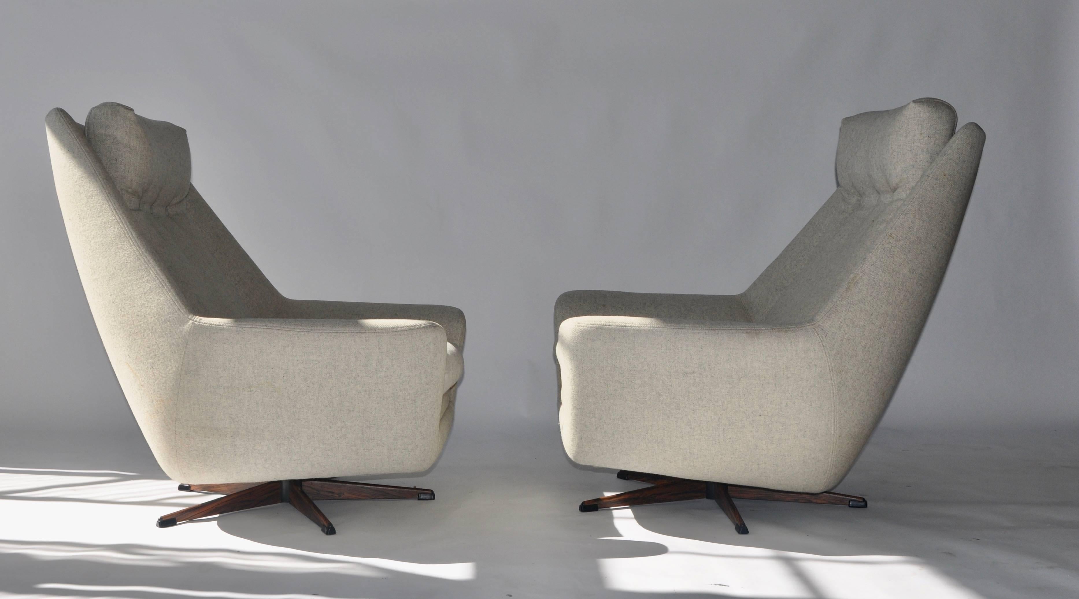 Danish Pair of H. W. Klein Swivel Lounge Chairs