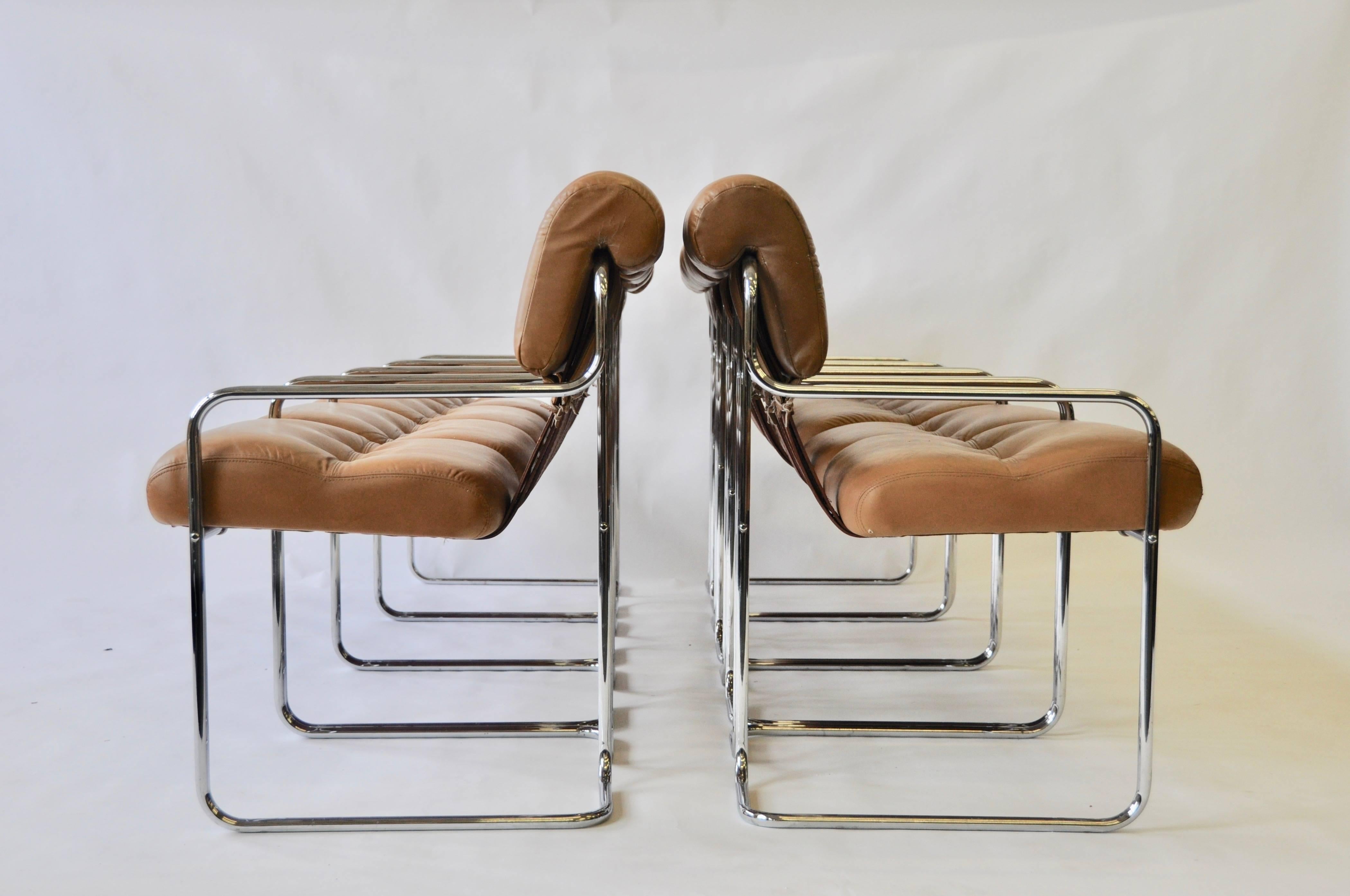 Set of eight Pace Tucroma chairs designed by Guido Faleschini. Light brown leather.