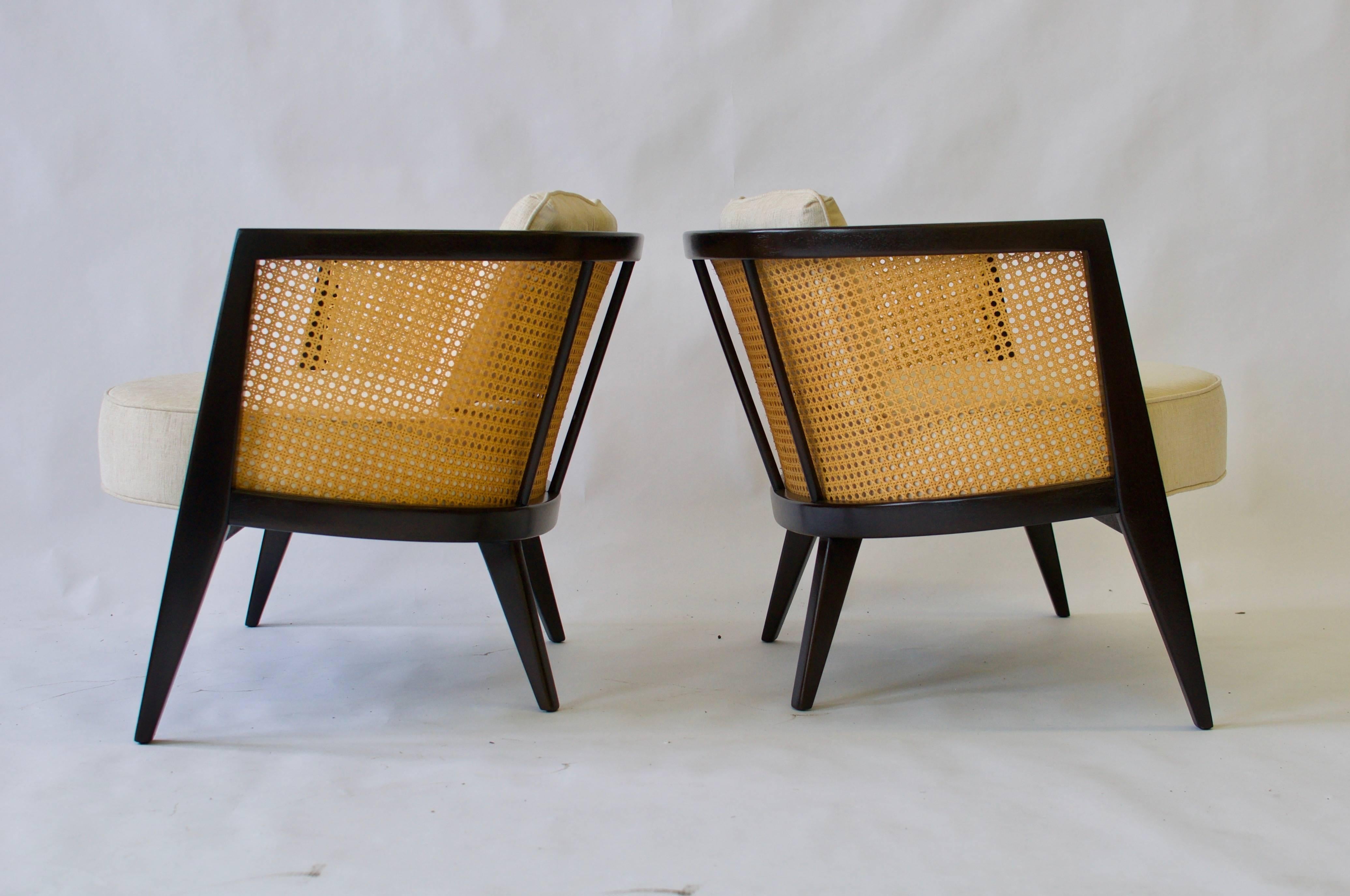 Mid-Century Modern Pair of Harvey Probber Cane Back Lounge Chairs