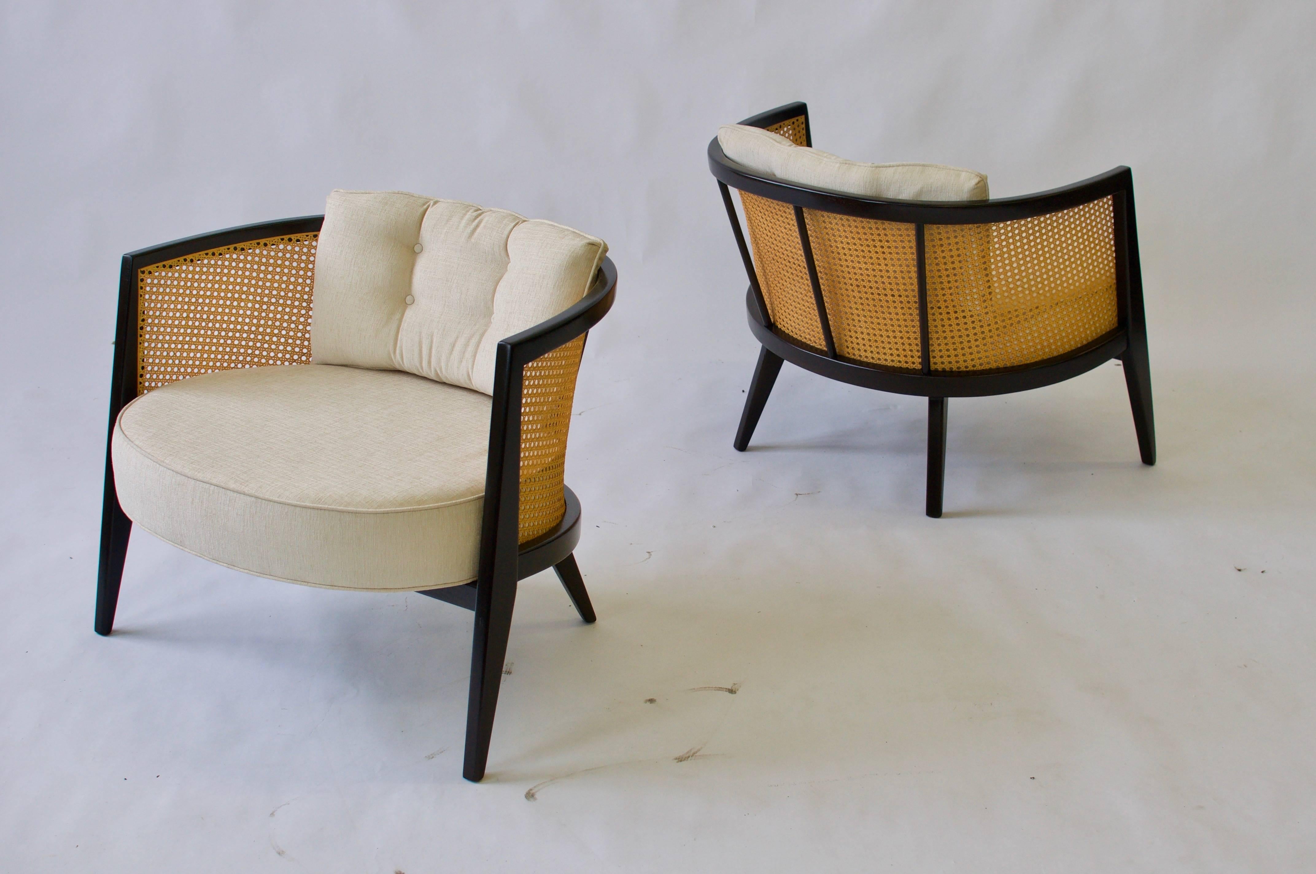 American Pair of Harvey Probber Cane Back Lounge Chairs