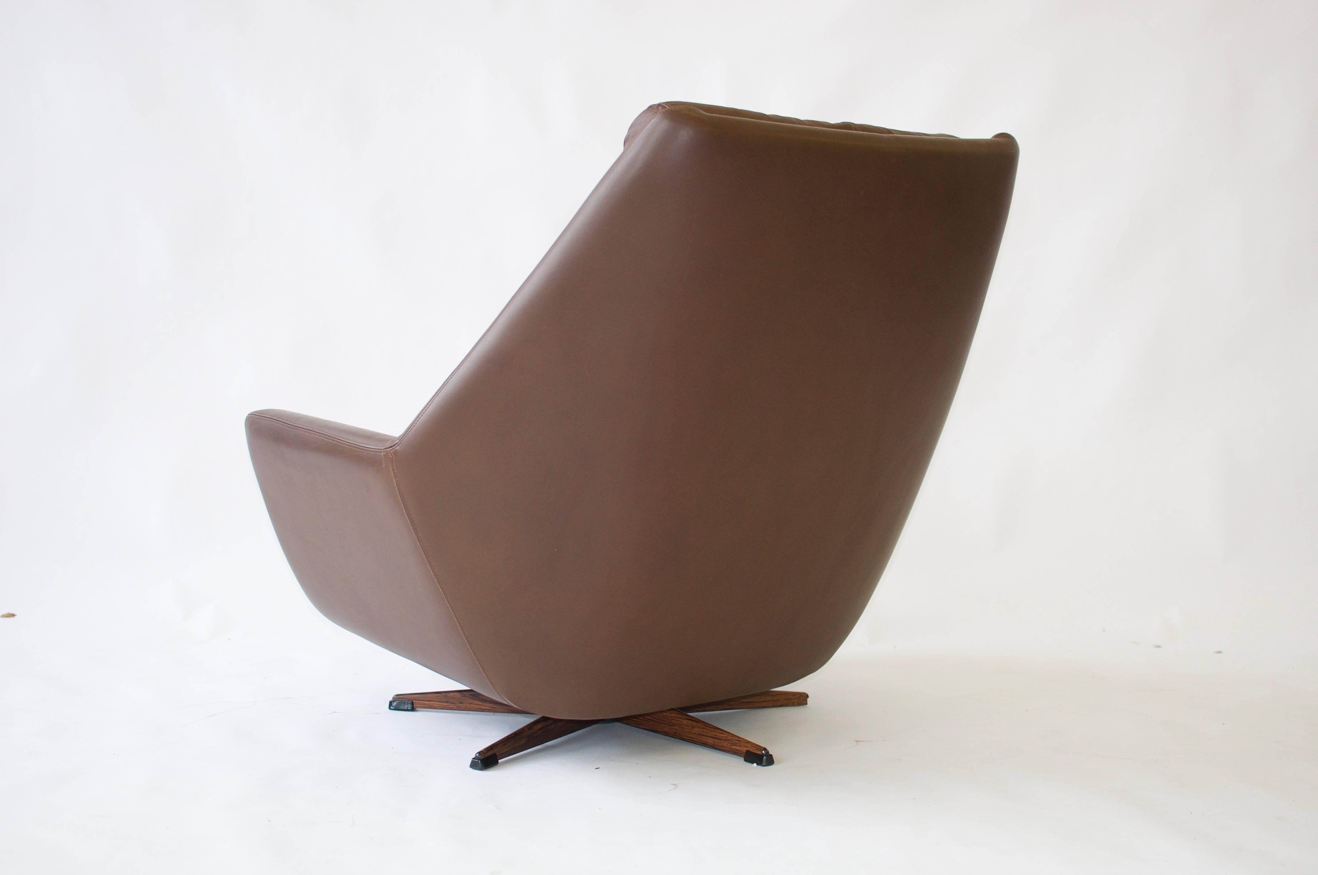 Danish H. W. Klein Swivel Leather Lounge Chair For Sale