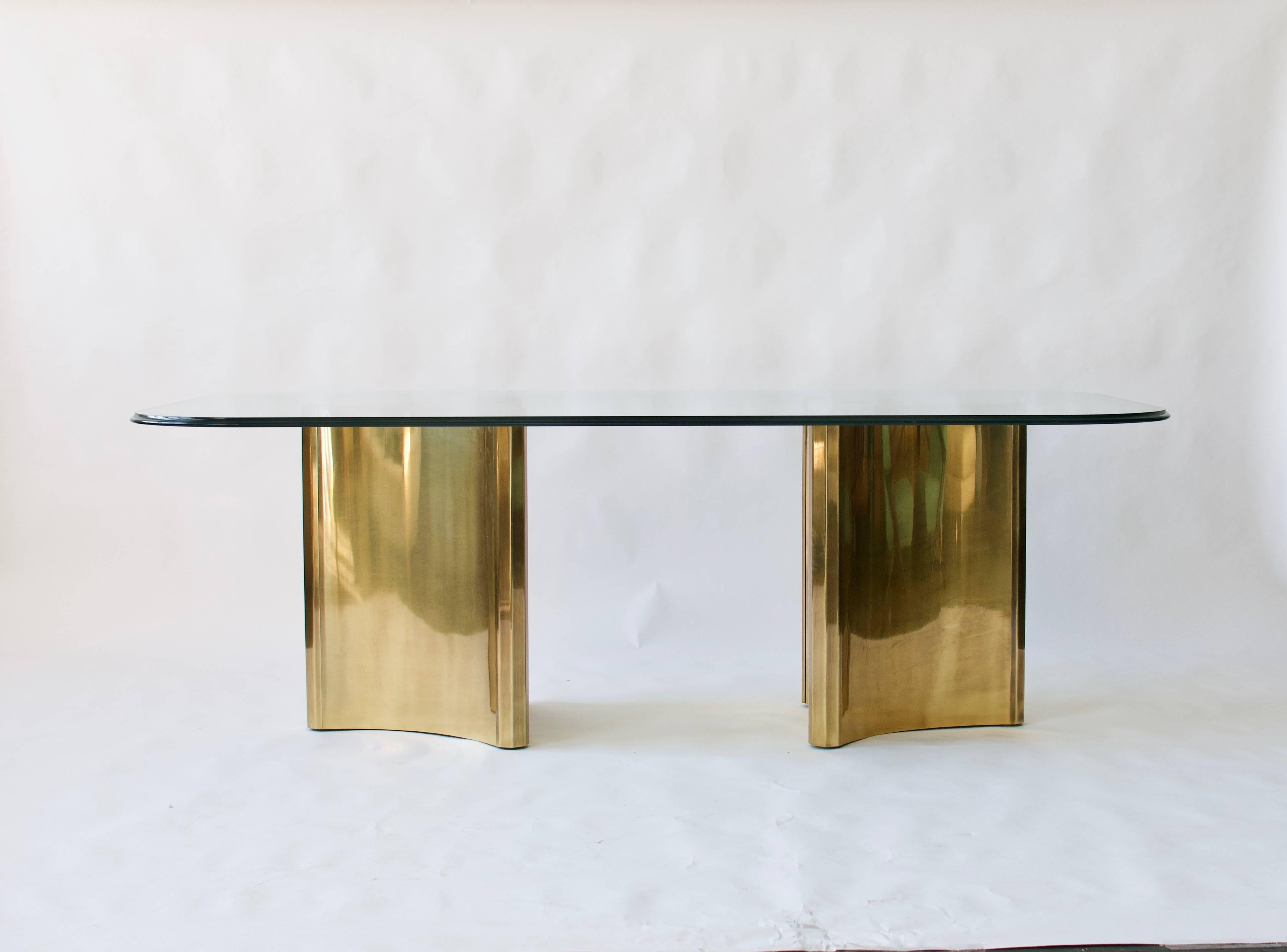 Mid-Century Modern Mastercraft Brass Double Pedestal Dining Table