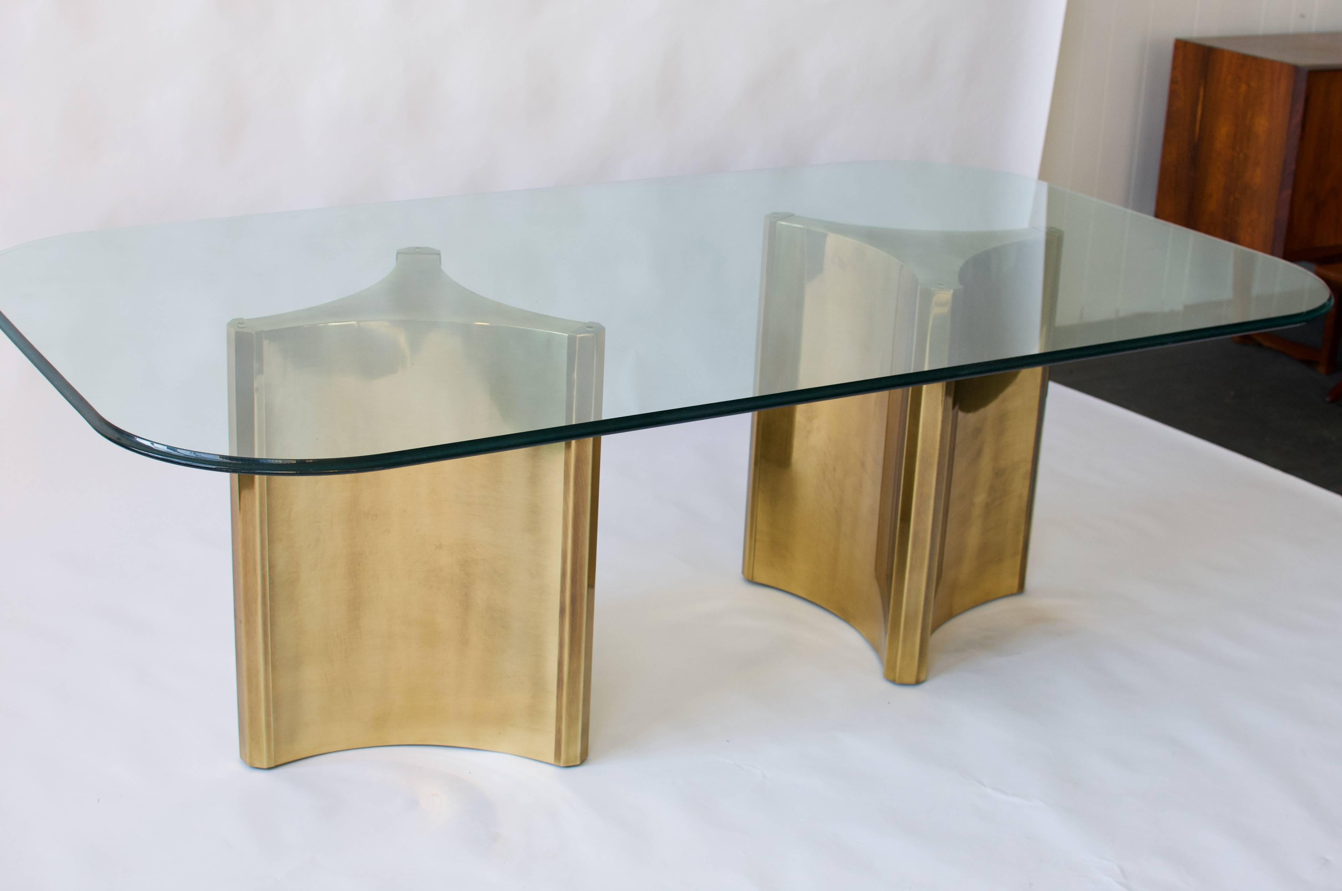 American Mastercraft Brass Double Pedestal Dining Table