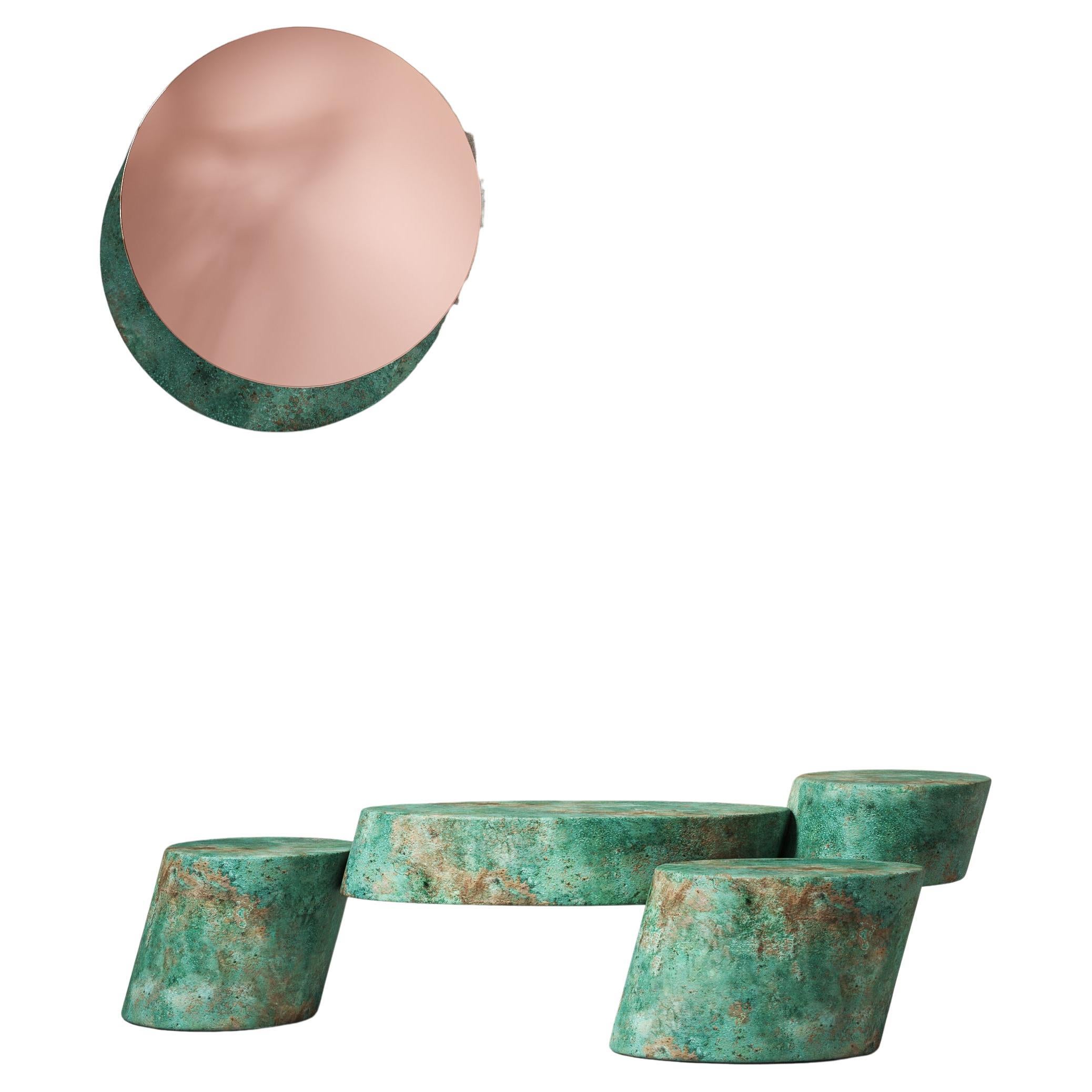 Modern Pavè sculptural verdigris copper coffee table by dAM Atelier For Sale