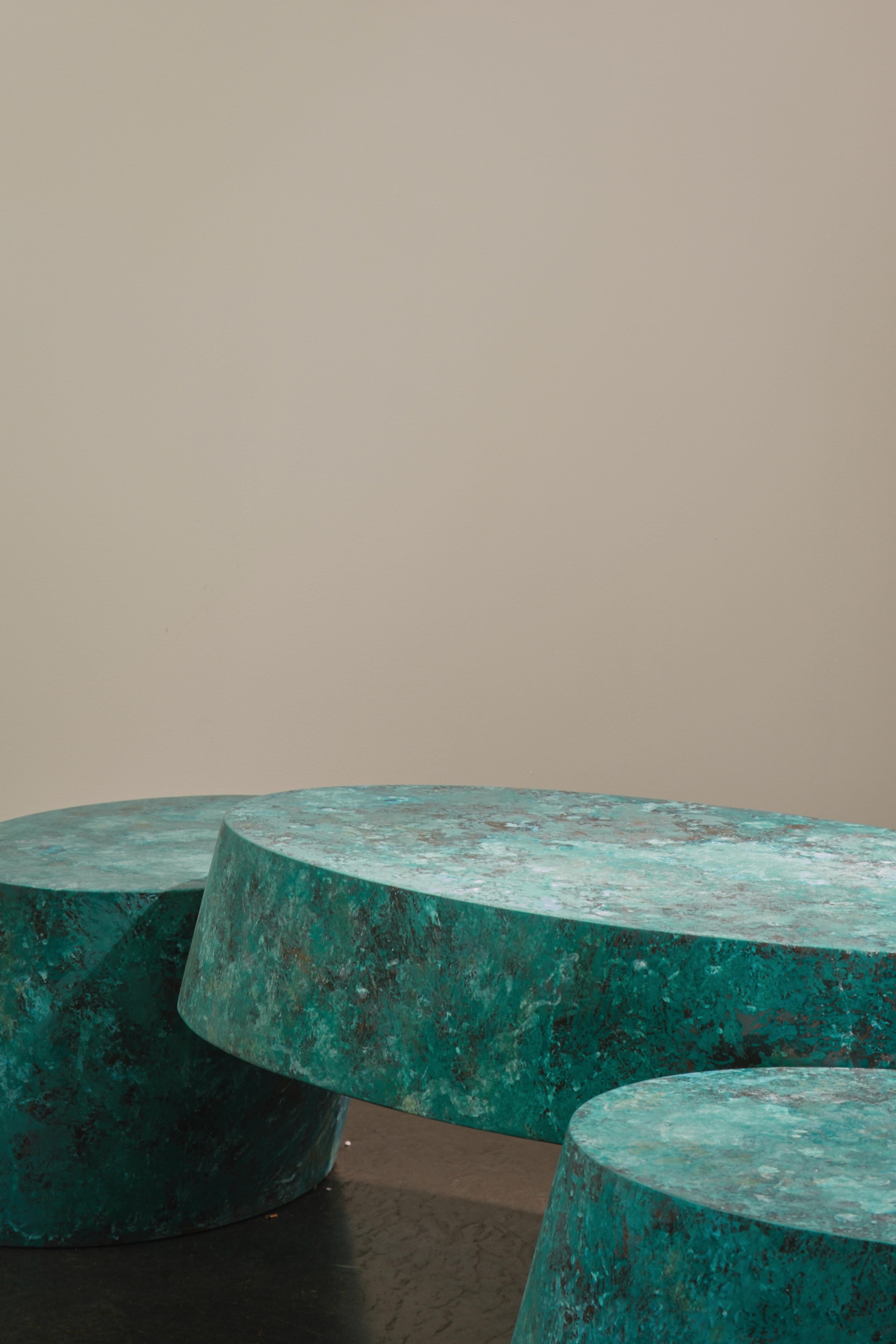 Brass Pavè sculptural verdigris copper coffee table by dAM Atelier For Sale