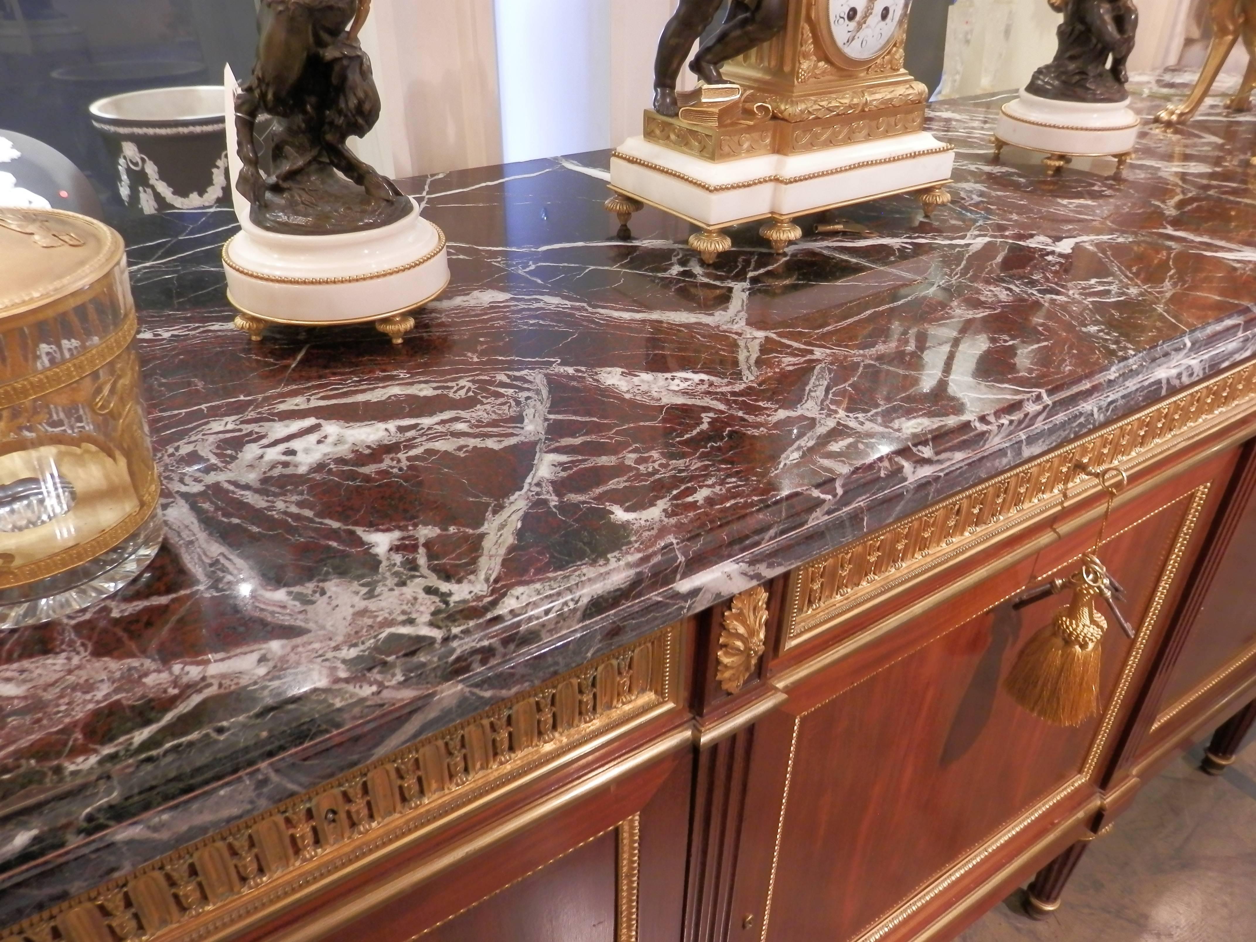 Louis XVI Important 19th Century French Signed F Linke Marble-Topped Buffet