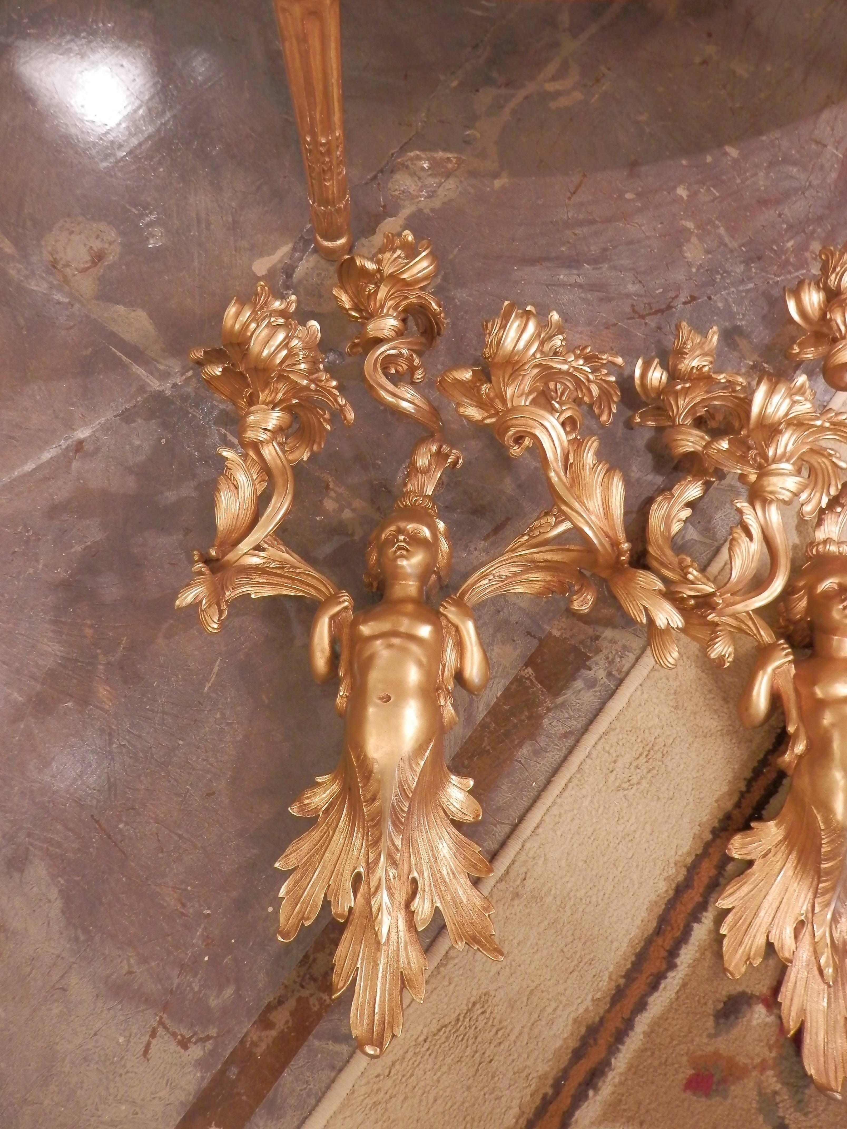 Louis Philippe Set of Four 19th Century French Gilt Bronze Putti Sconces