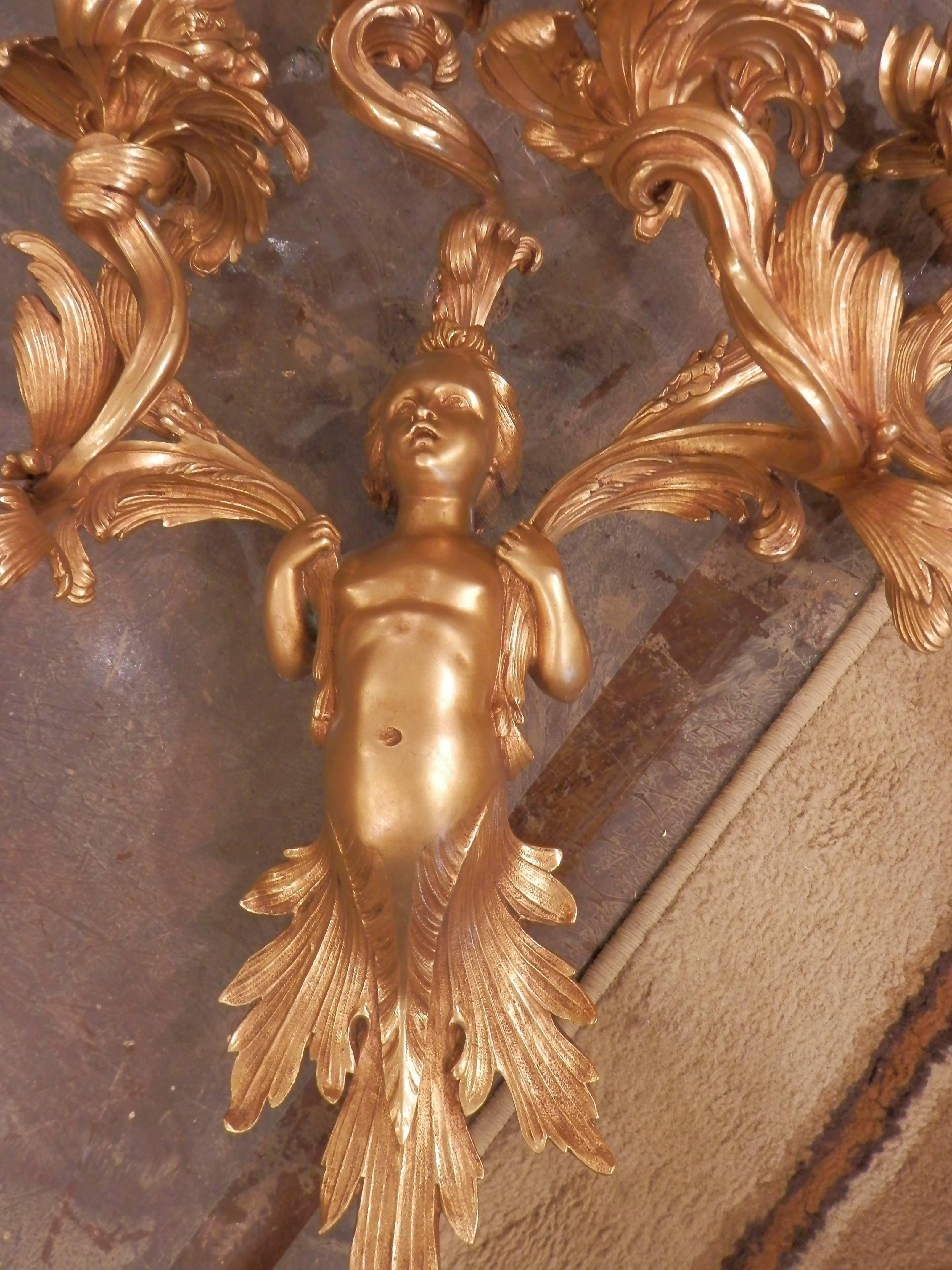 Set of Four 19th Century French Gilt Bronze Putti Sconces In Excellent Condition In Dallas, TX
