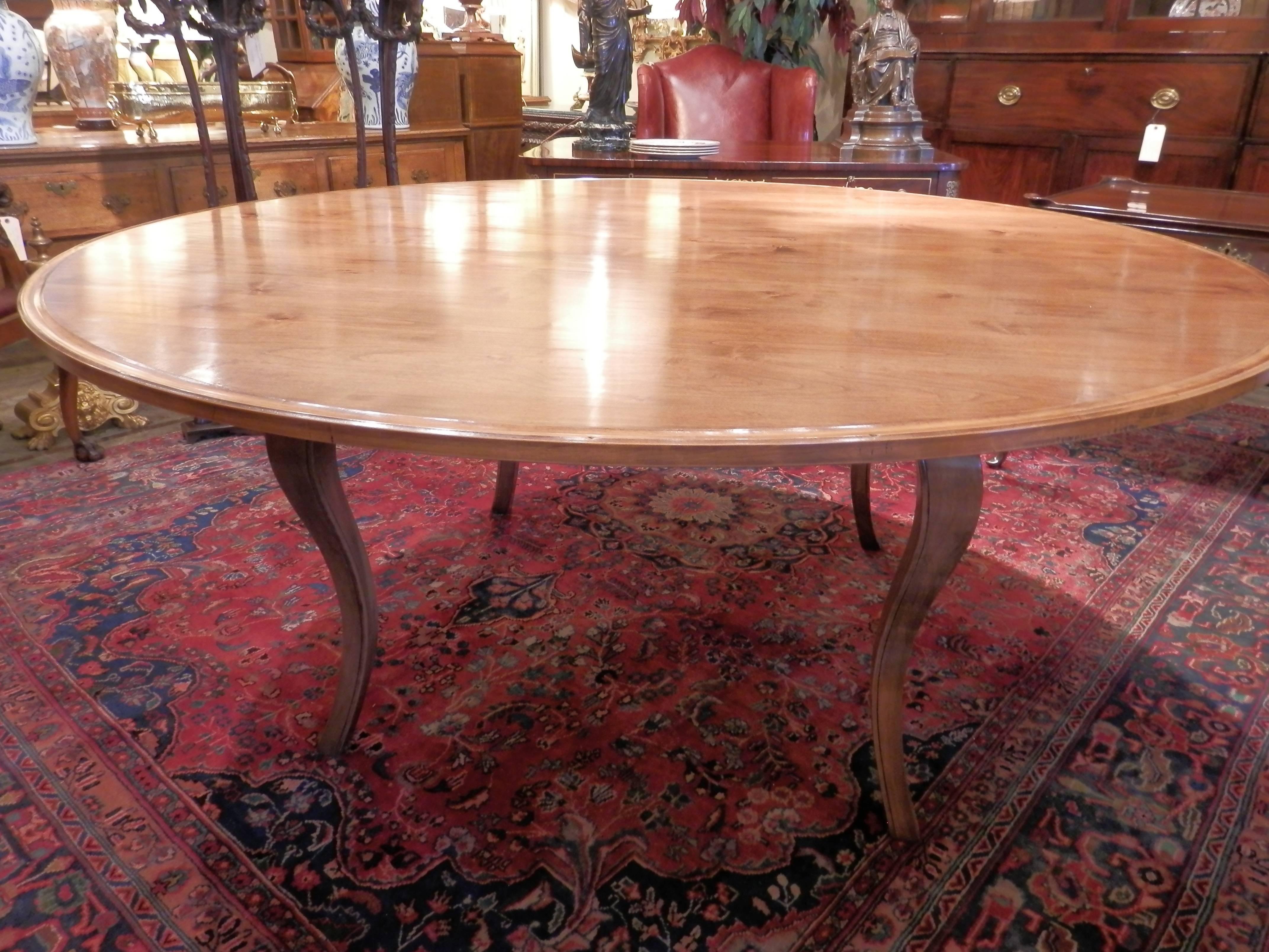  French Provincial round large dining table. Beautiful fruitwood top . 