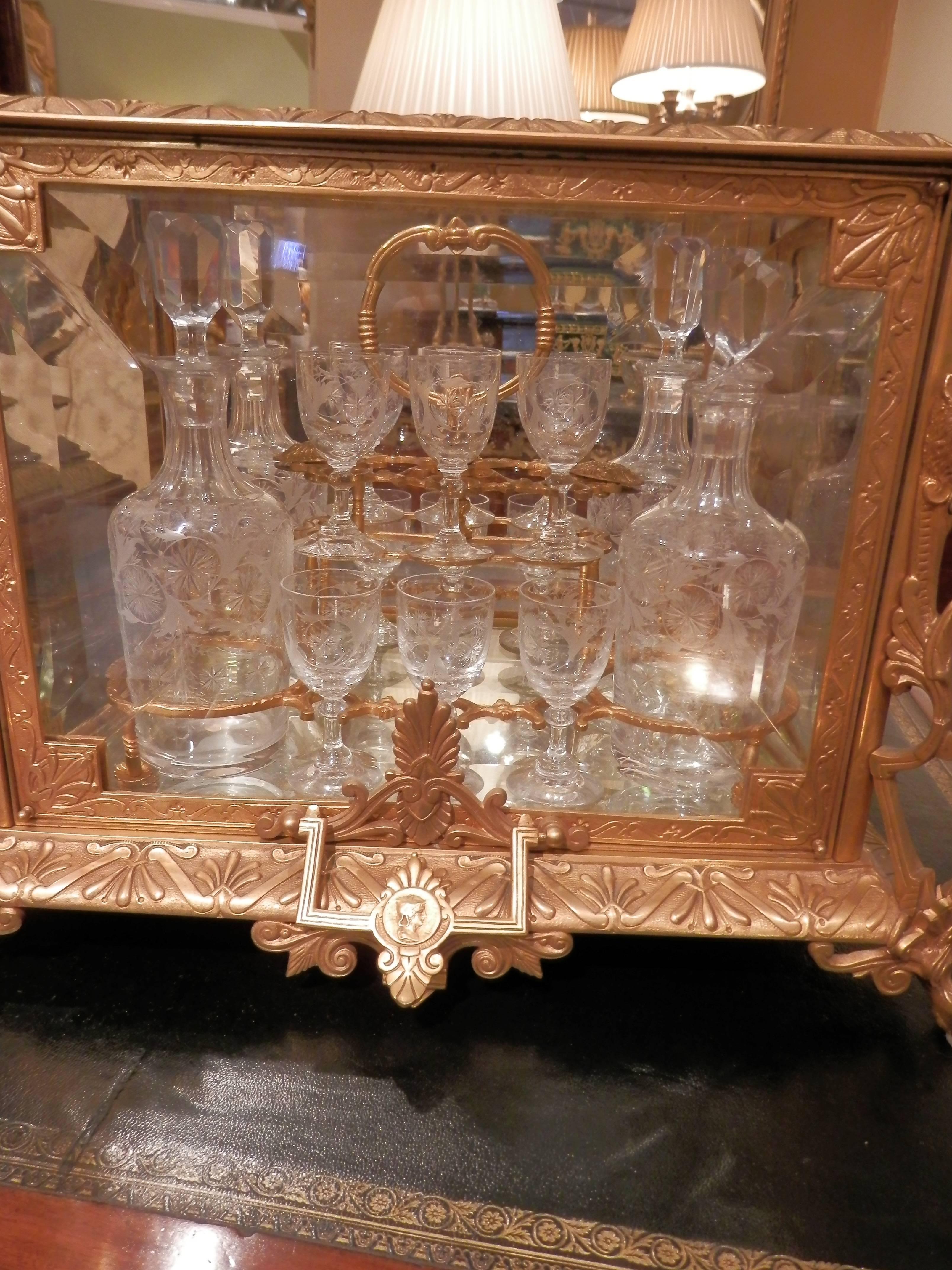 19th Century Important French Cut Crystal and Gilt Bronze Tantalus.  In Excellent Condition In Dallas, TX