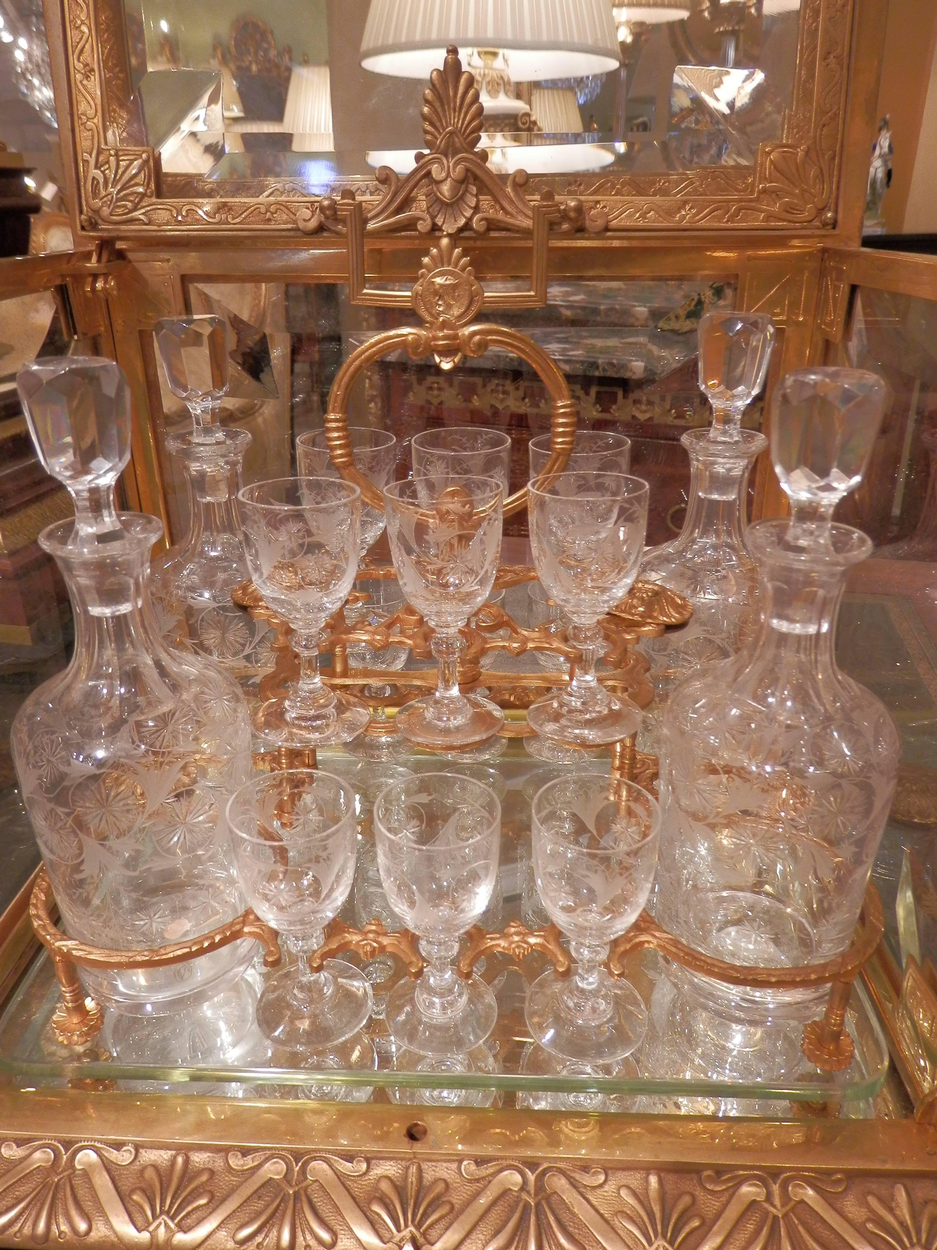 Louis XV 19th Century Important French Cut Crystal and Gilt Bronze Tantalus. 