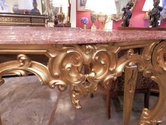 Pair 19th Century French Louis XV Water Gilt Rococo Carved Marble-top consoles