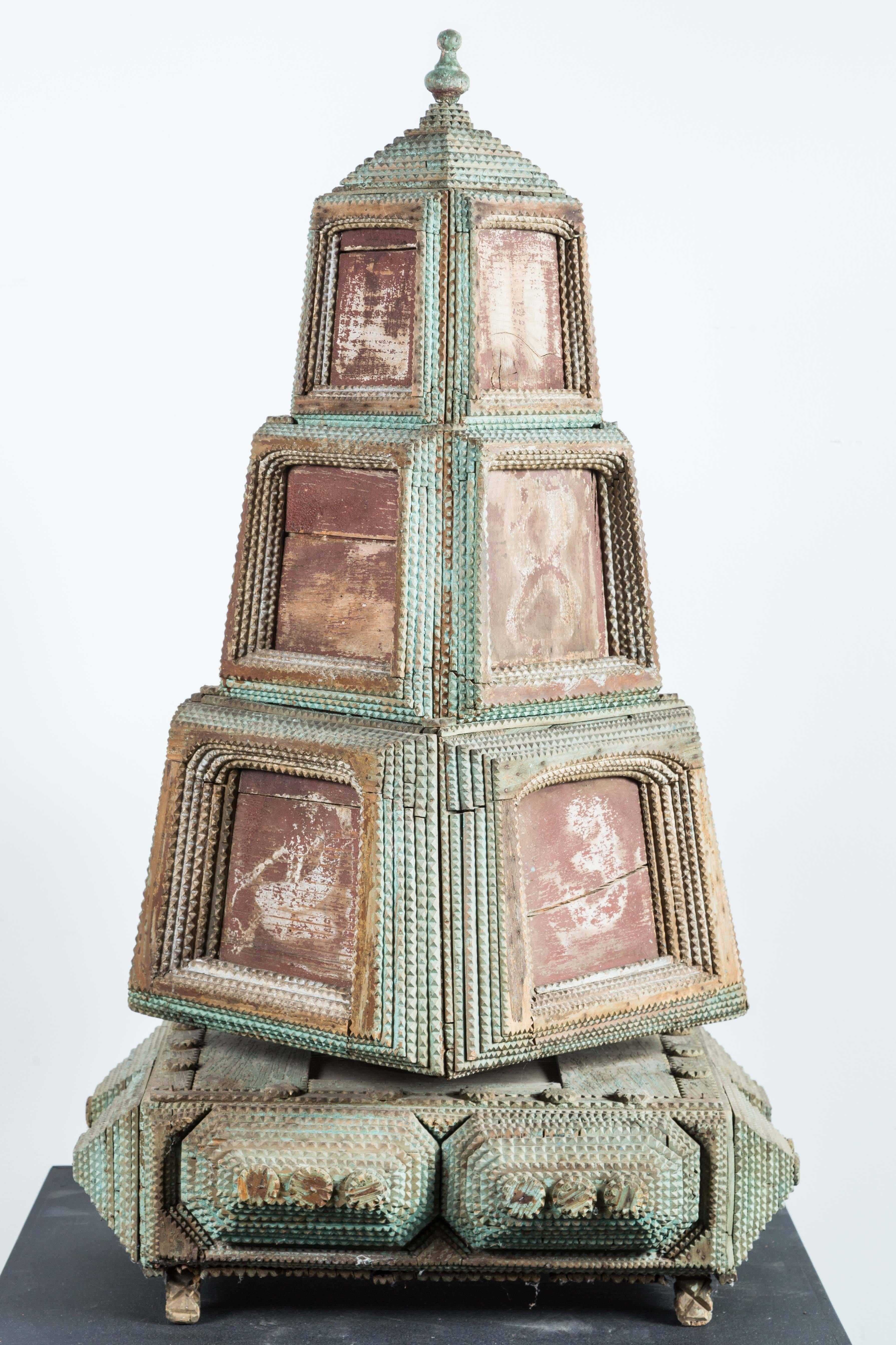 Folk Art 19th Century, Rotating Tramp Art Tower