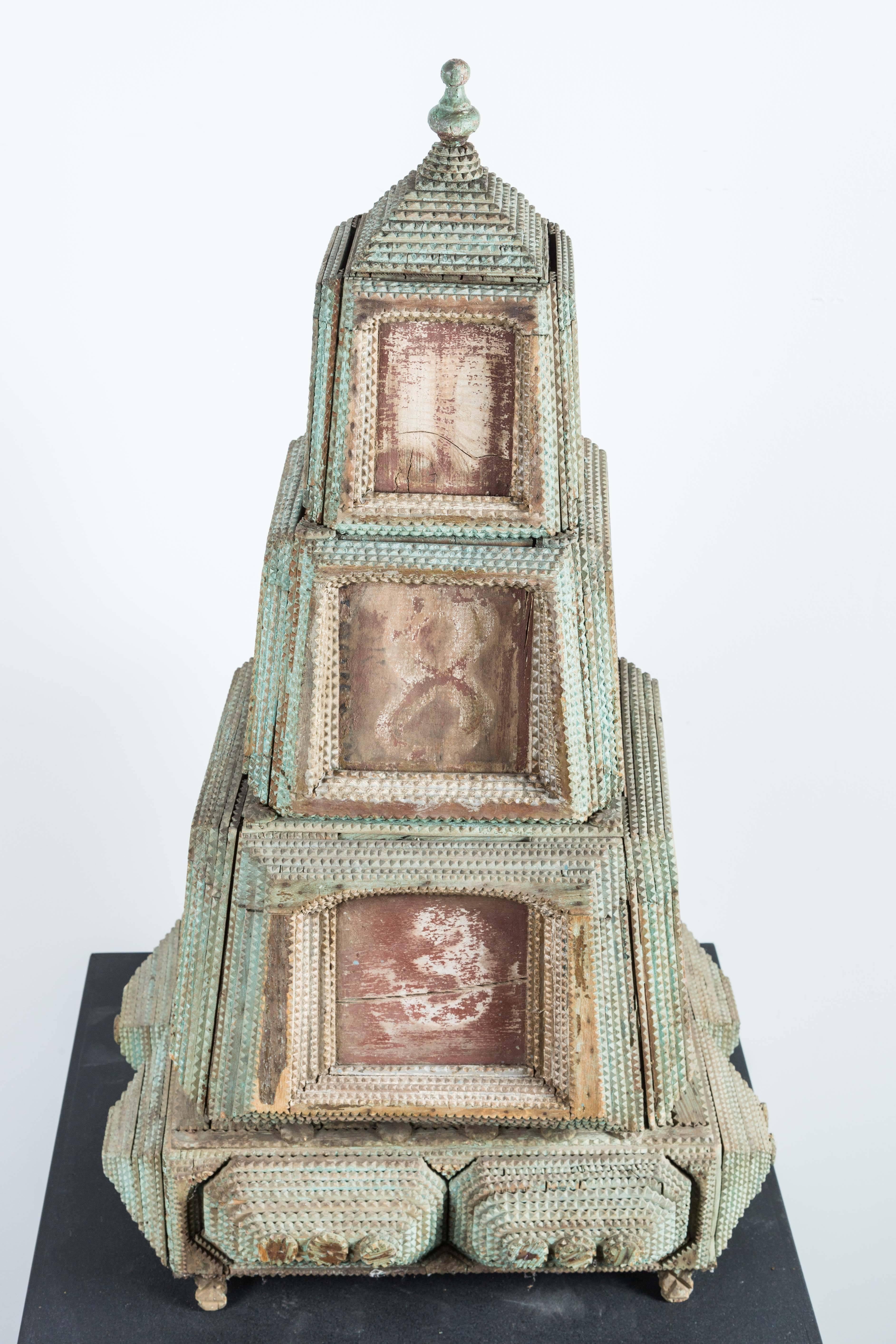 19th Century, Rotating Tramp Art Tower In Good Condition In Santa Monica, CA