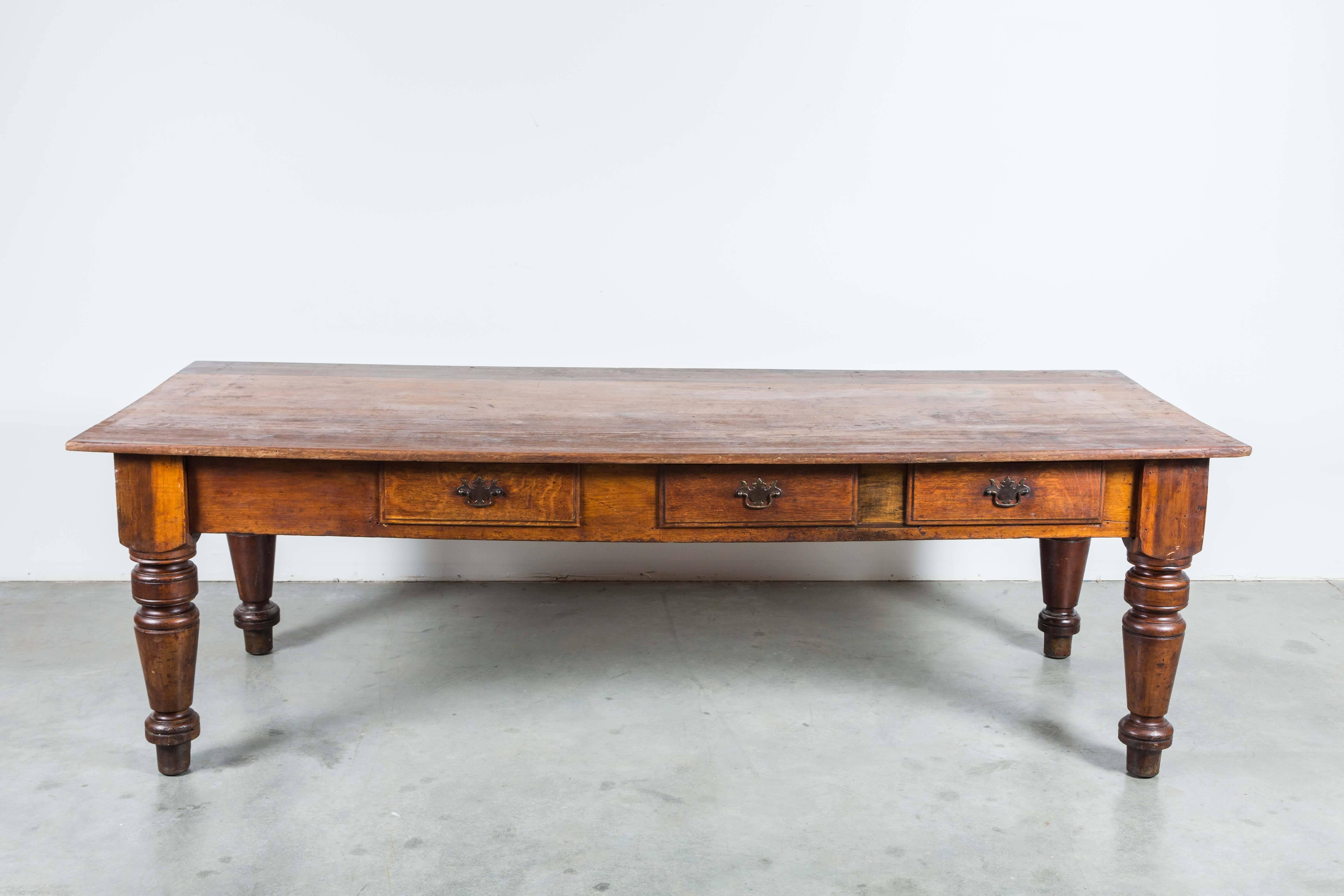 American Late 19th Century Three-Drawer Harvest Table or Store Counter