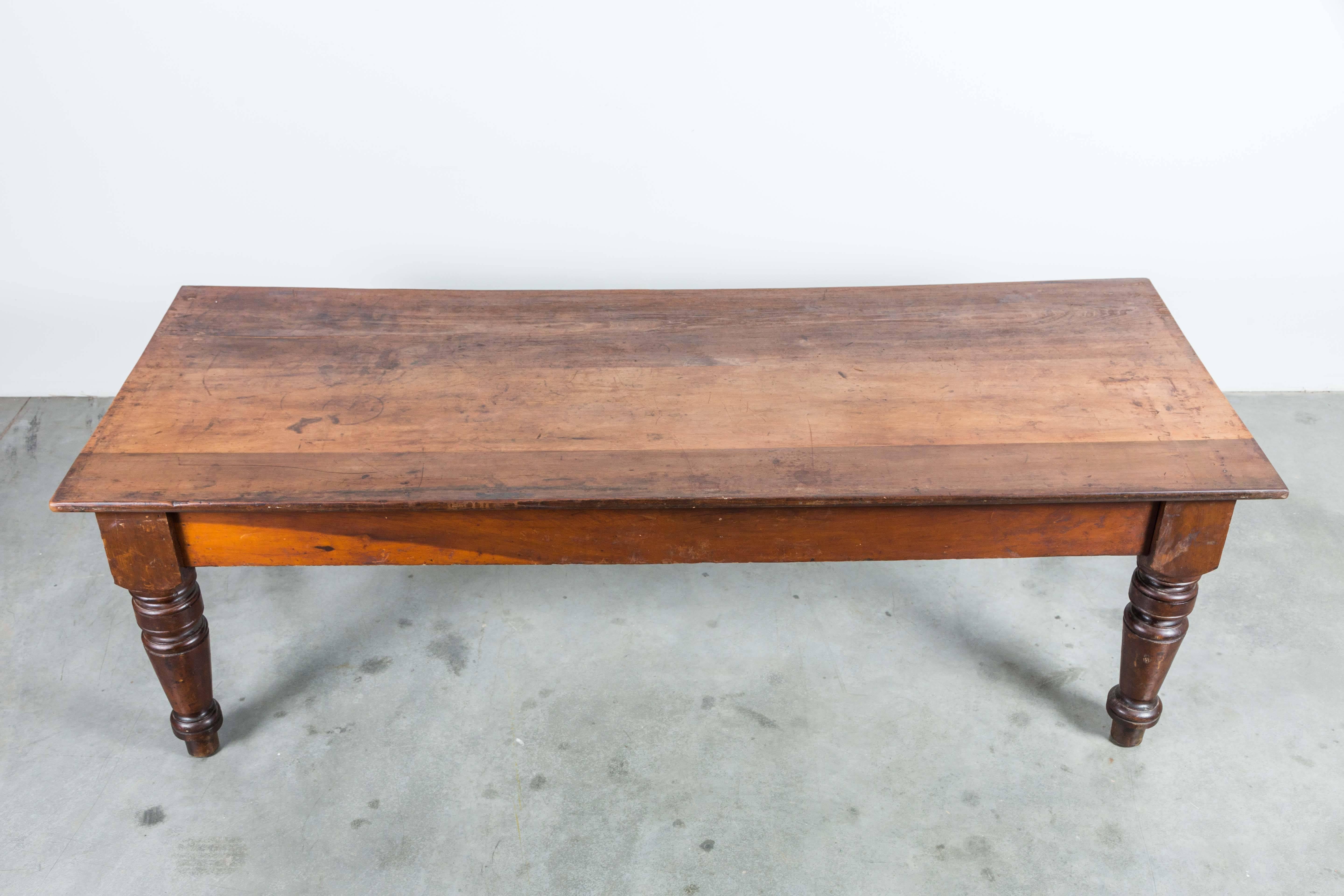 Wood Late 19th Century Three-Drawer Harvest Table or Store Counter