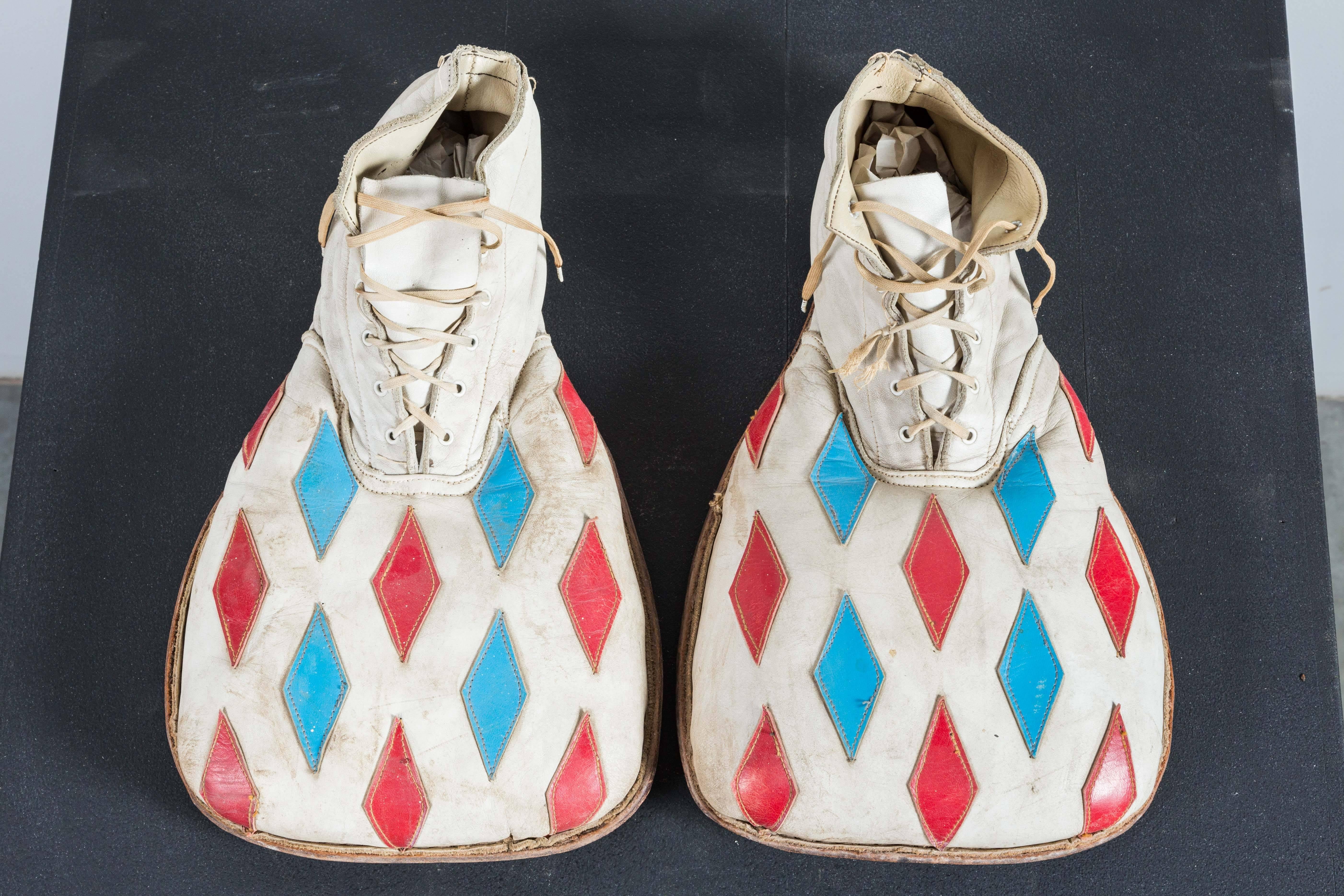 Folk Art Vintage Circus or Carnival Clown Diamond Red White and Blue Clown Shoes