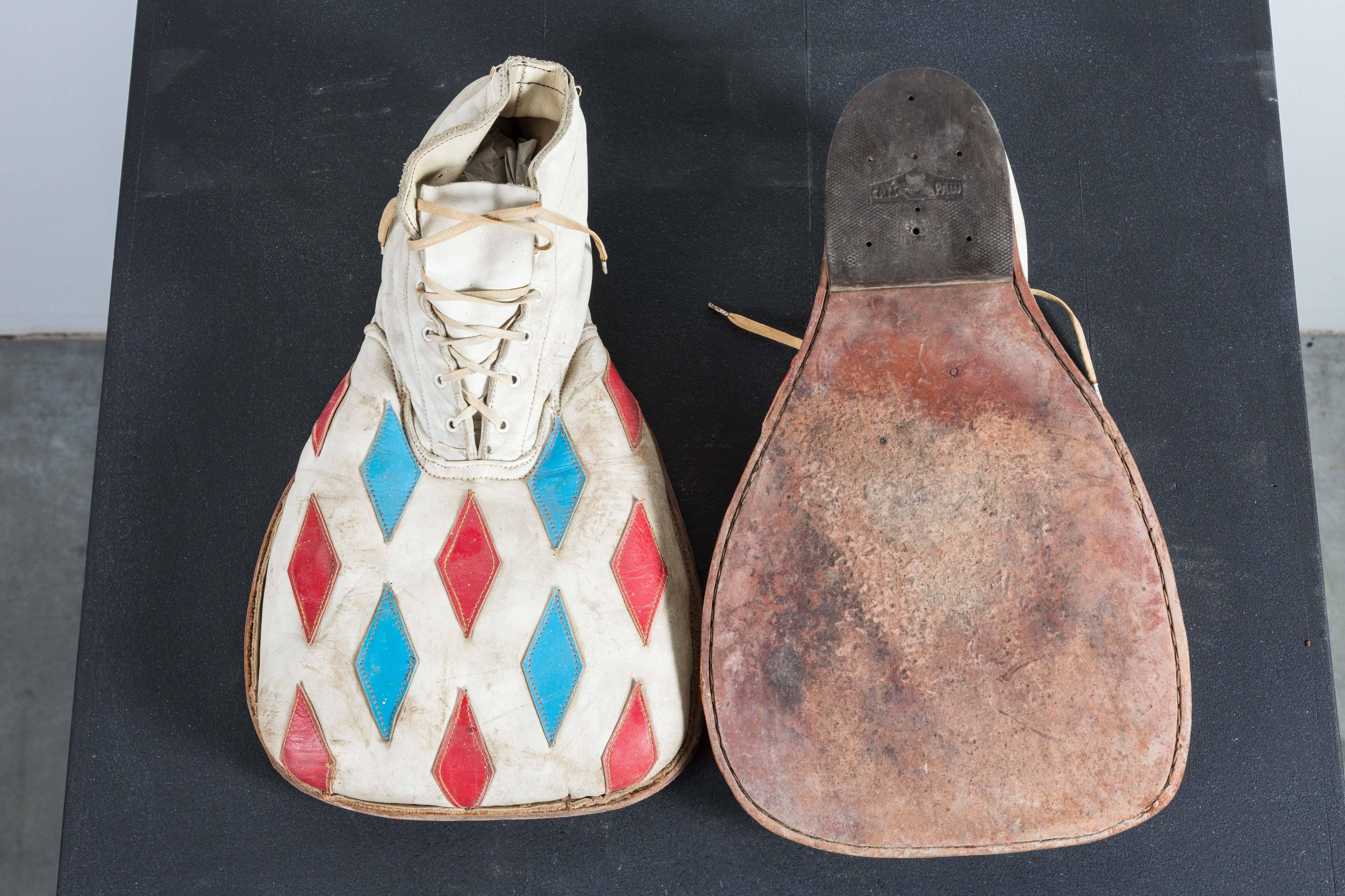 Vintage Circus or Carnival Clown Diamond Red White and Blue Clown Shoes In Good Condition In Santa Monica, CA