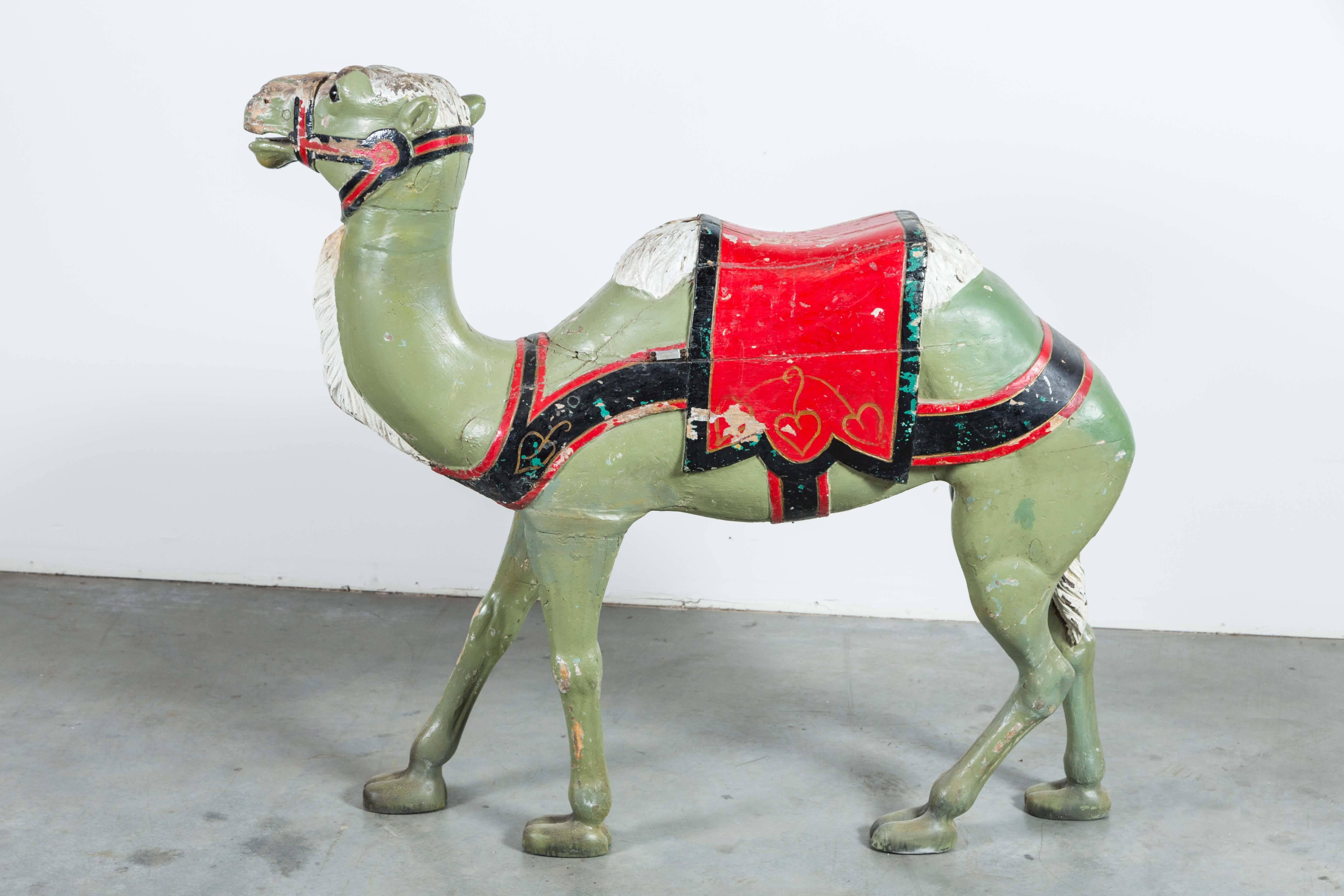 Late 19th Century Hand-Carved Carousel Camel with Glass Eyes In Good Condition In Santa Monica, CA