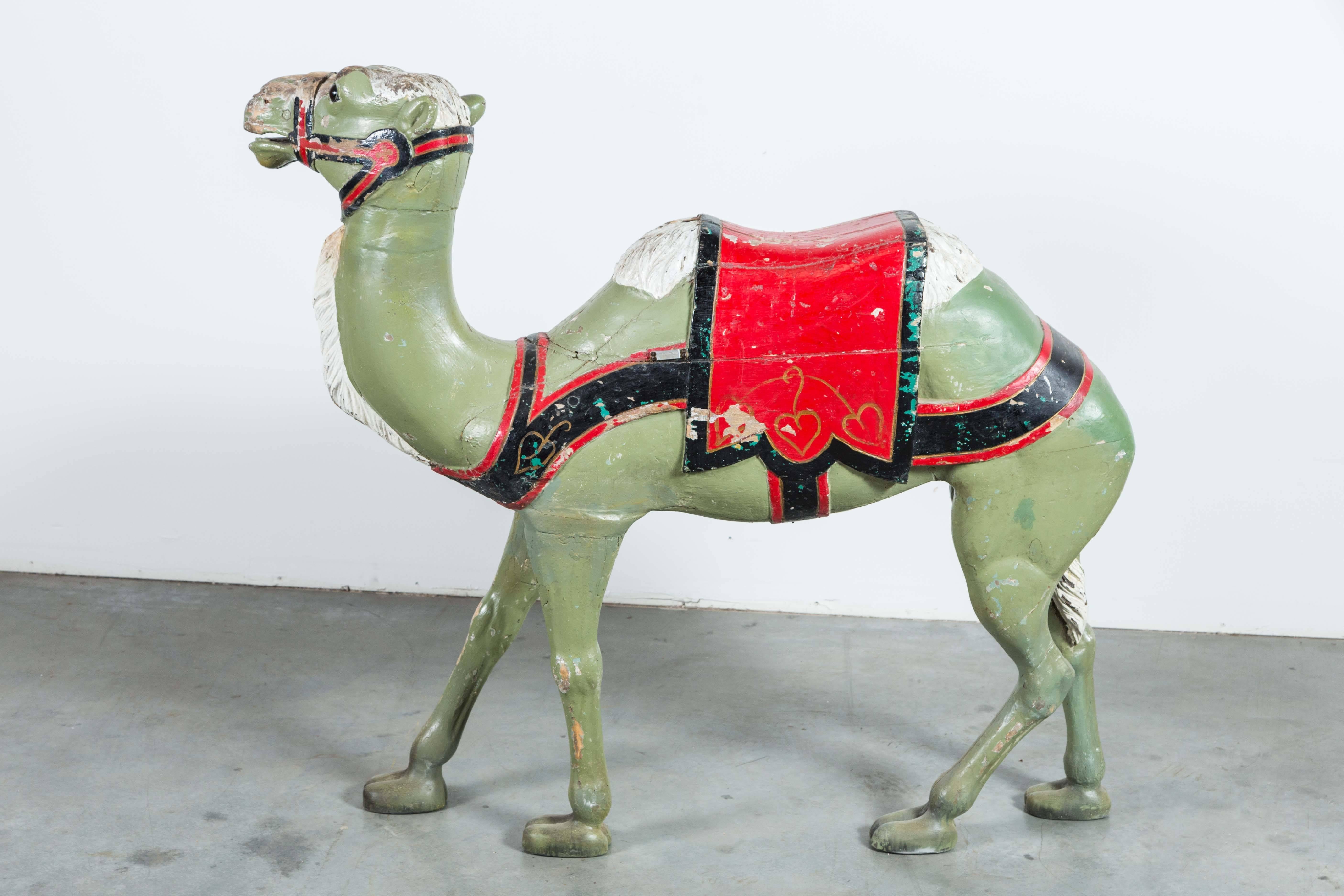  Late 19th Century Hand-Carved Carousel Camel with Glass Eyes In Good Condition In Santa Monica, CA