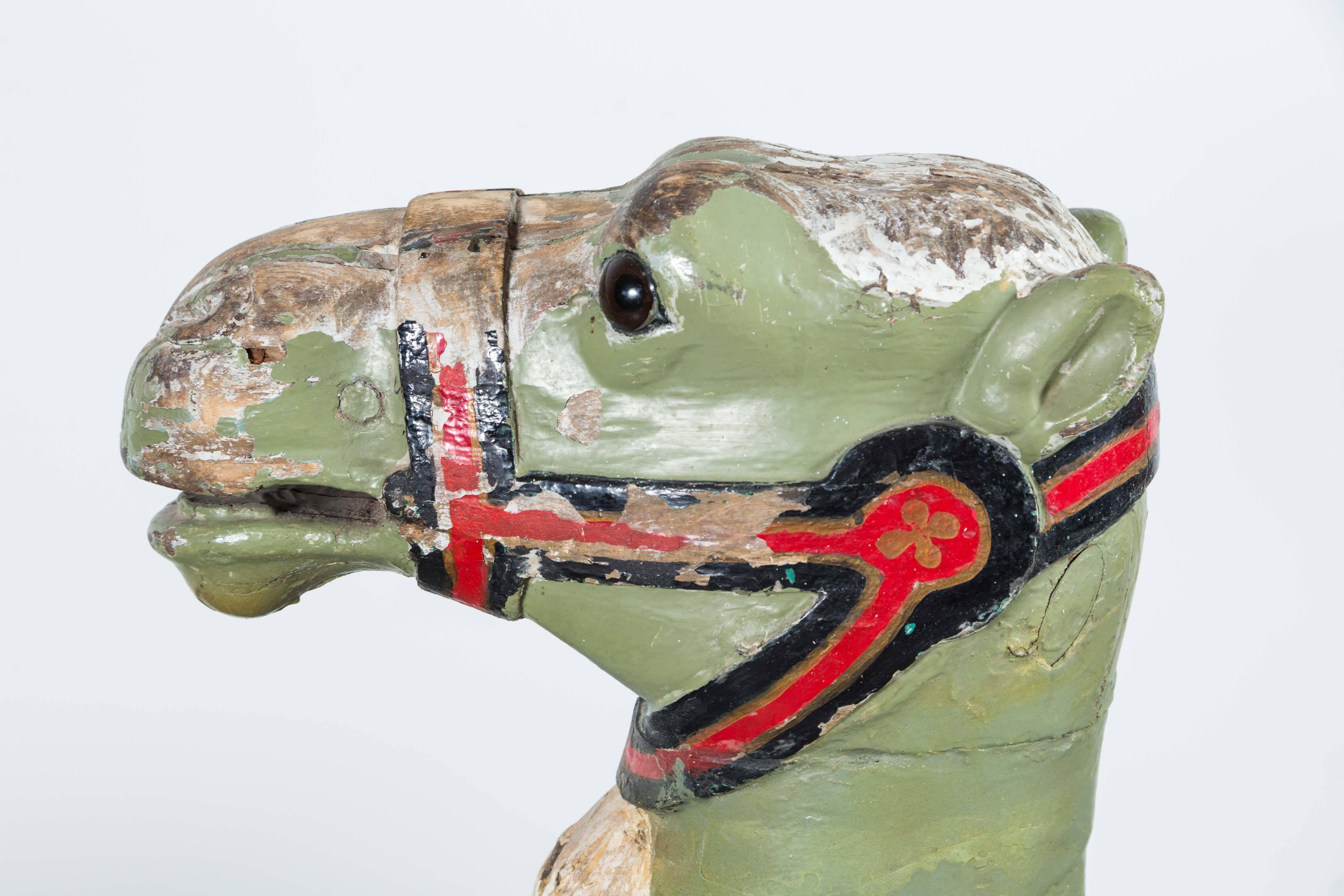 Wood  Late 19th Century Hand-Carved Carousel Camel with Glass Eyes