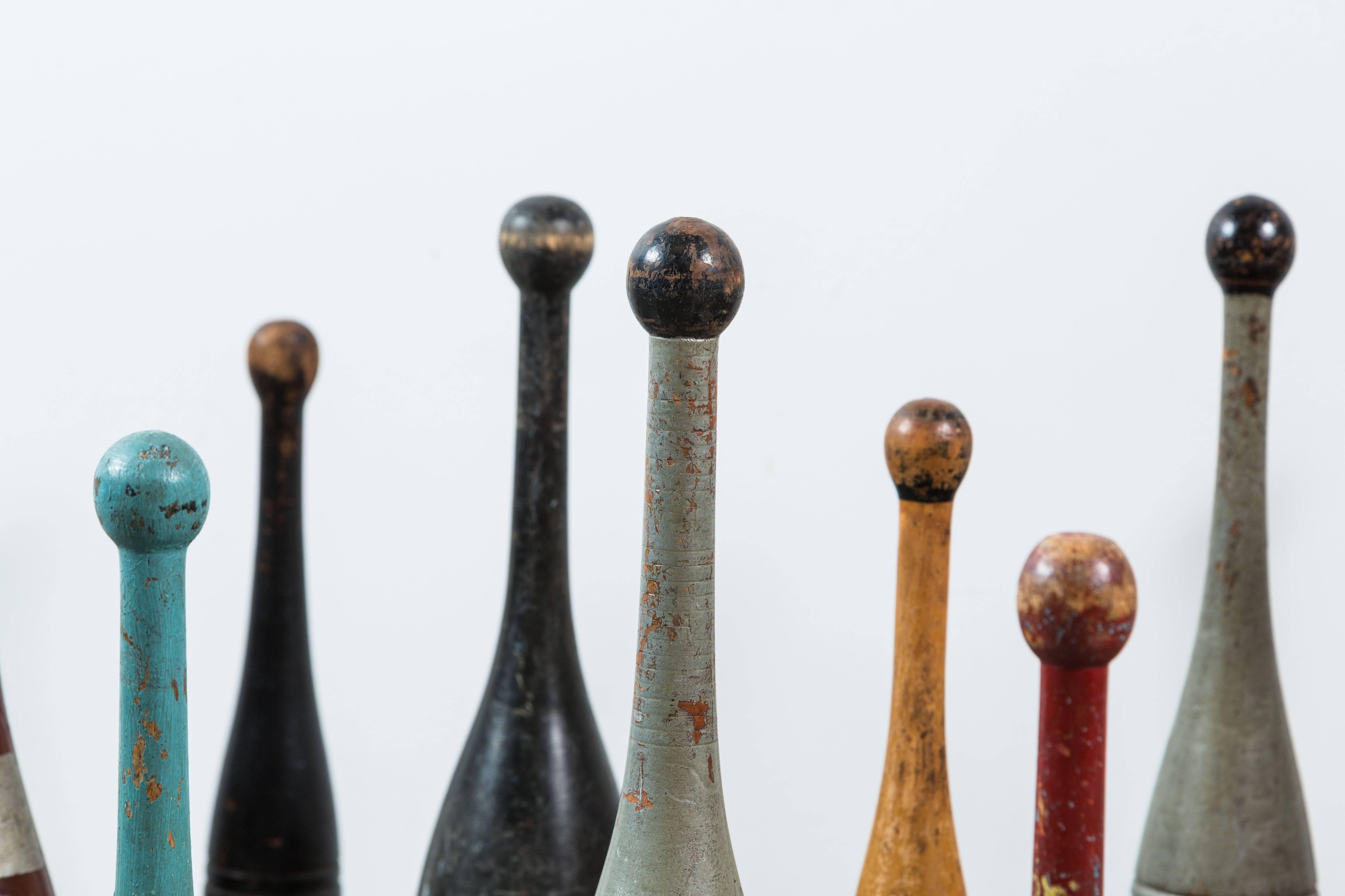 Late 19th Century Collection of Indian Clubs with Original Paint Surface