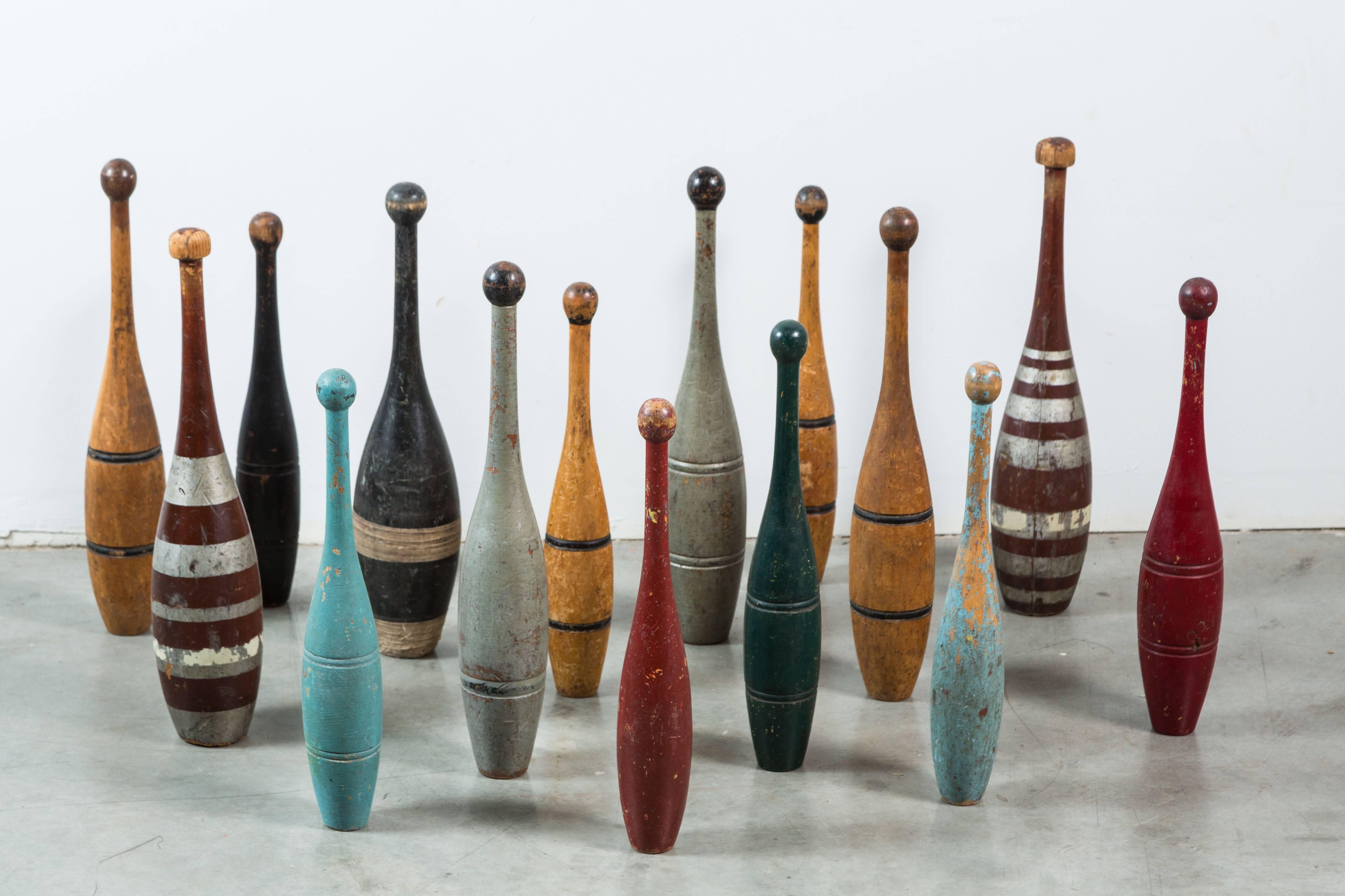 Wood Collection of Indian Clubs with Original Paint Surface