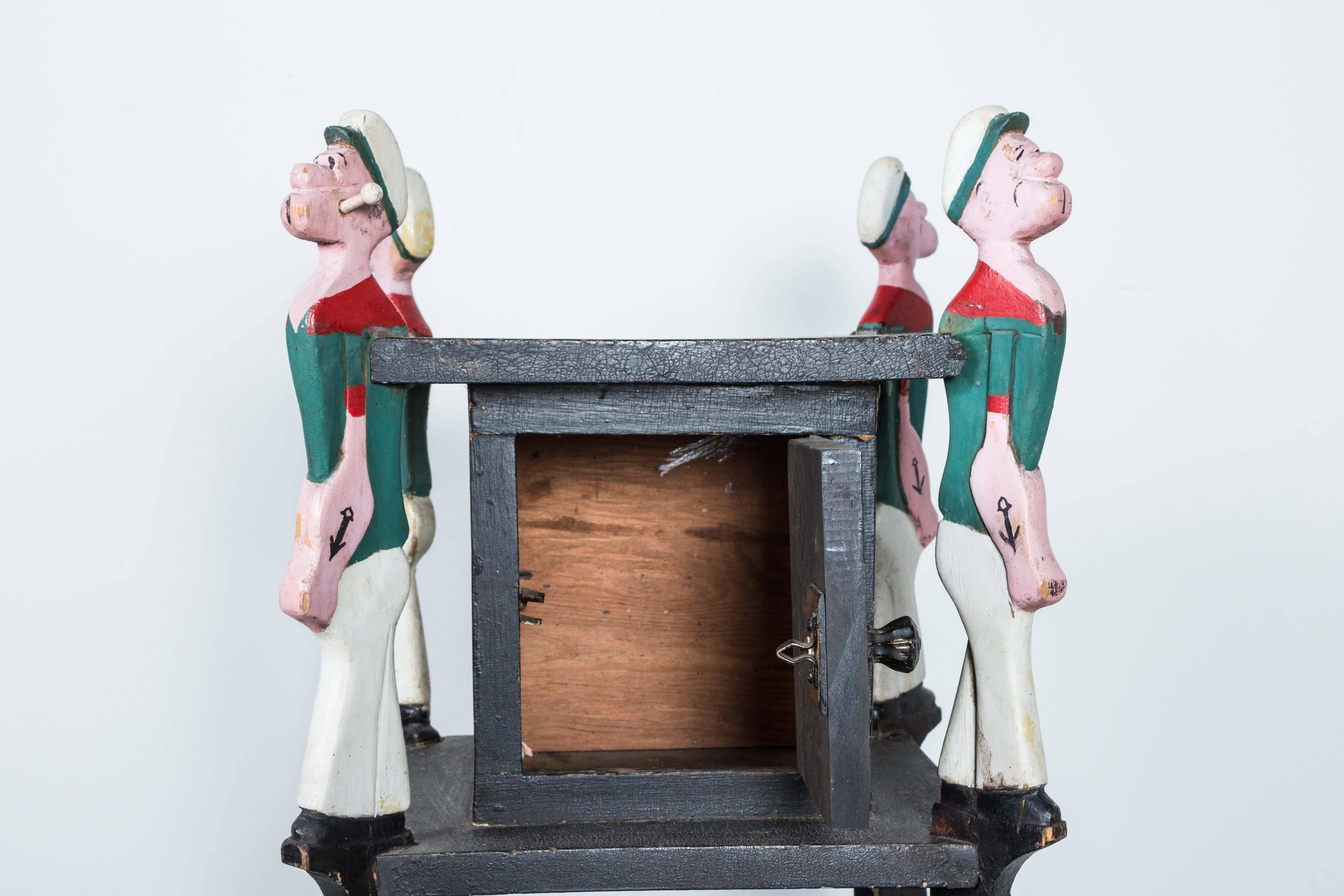 Hand-Painted Popeye Hand-Carved Folk Art Side Table, circa 1940s