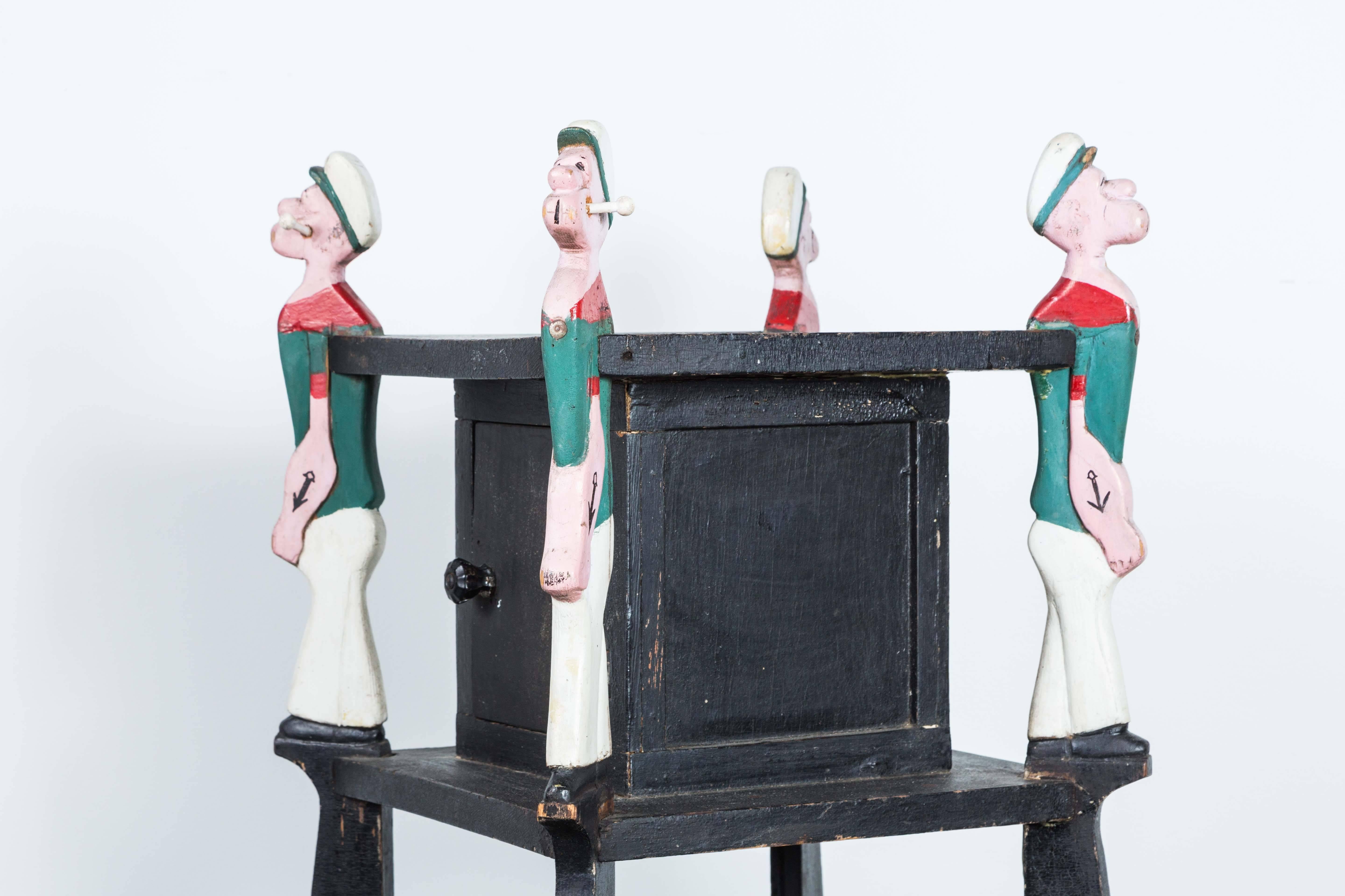 Popeye Hand-Carved Folk Art Side Table, circa 1940s In Good Condition In Santa Monica, CA