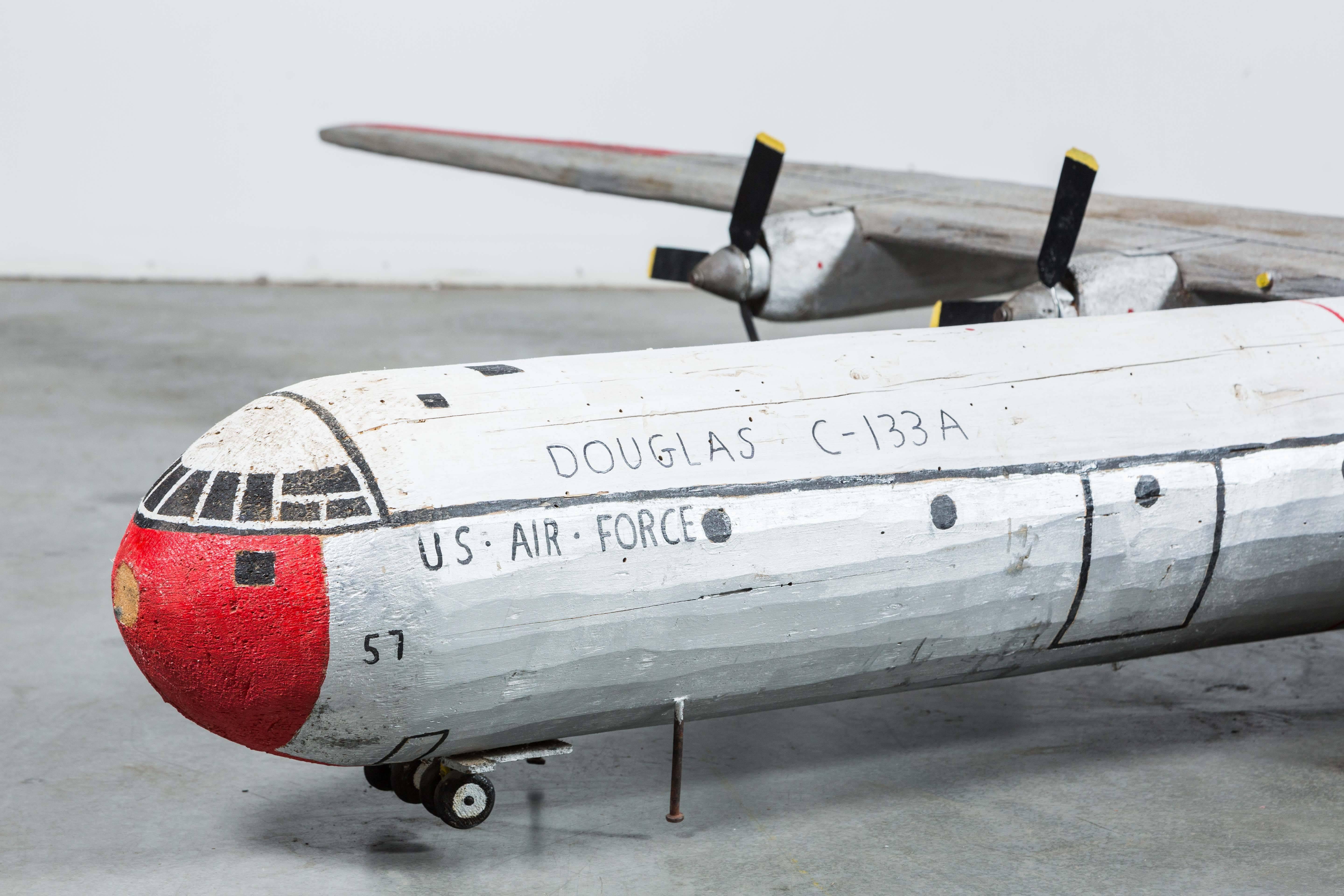 Mid-Century American Large Scale Wood Carved C-133A Plane In Good Condition For Sale In Santa Monica, CA
