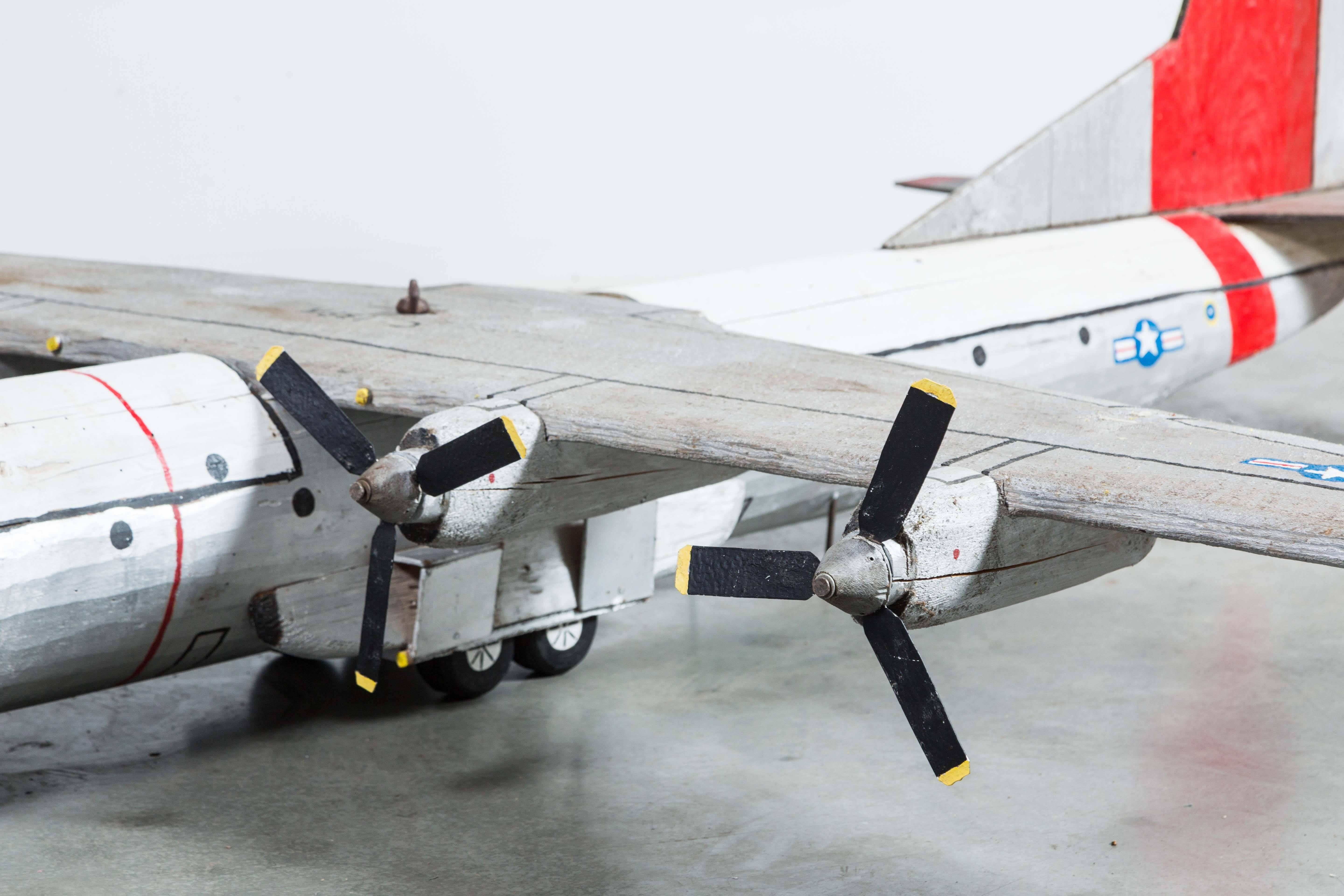 20th Century Mid-Century American Large Scale Wood Carved C-133A Plane For Sale