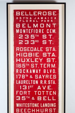 Red and White Graphic New York Bus Subway Destination Sign