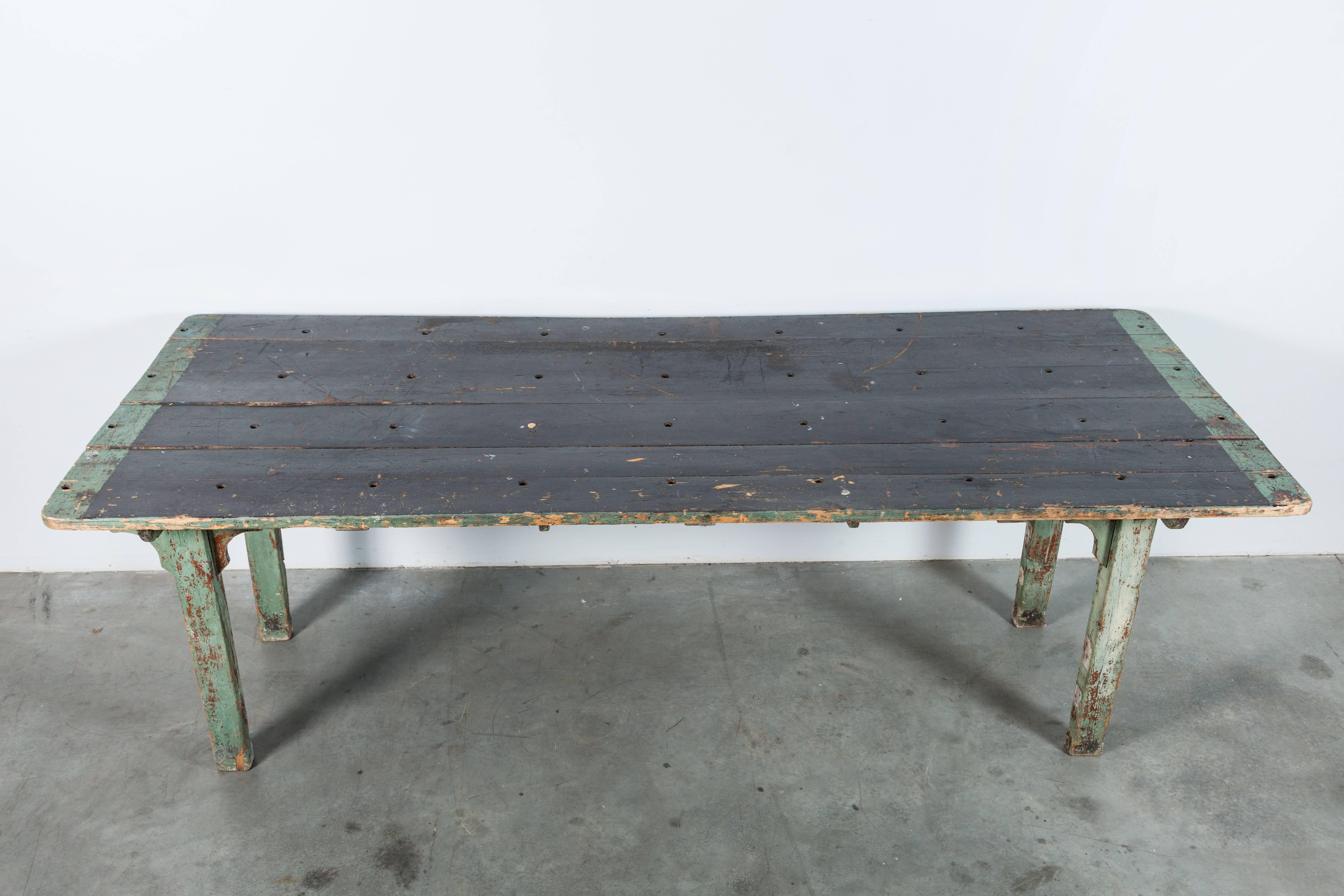 Hand-Painted Vintage American General Store Counter Table with Drawer Original Paint Surface