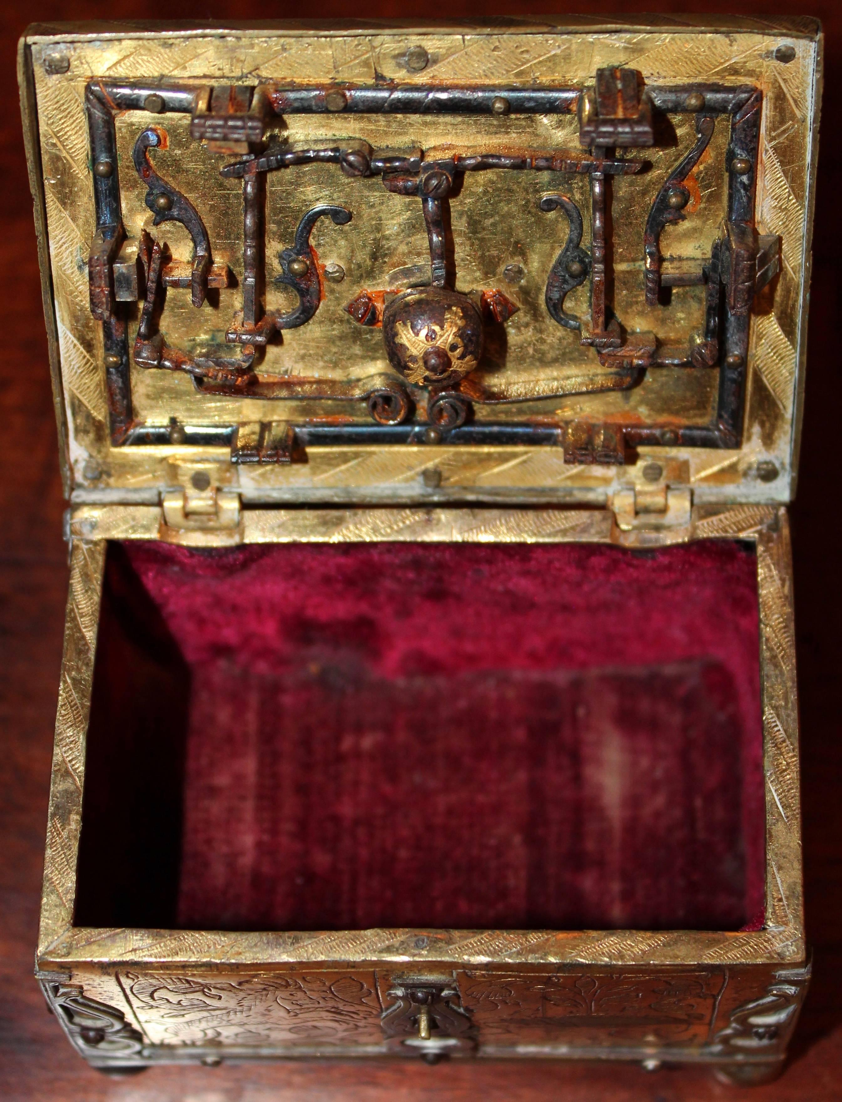 Renaissance Engraved Miniature Brass Casket