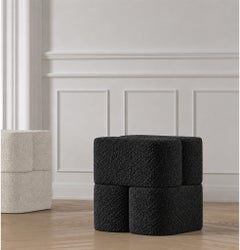 ORI Pouf by Hermhaus, Black Bouclé, Mid-Century Modern Design