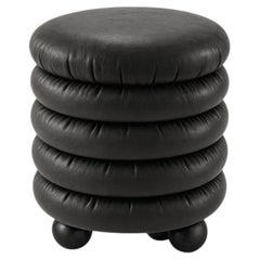 Pouf « BOMBS » en cuir véritable noir par Hermhaus, style Mid-Century Modern