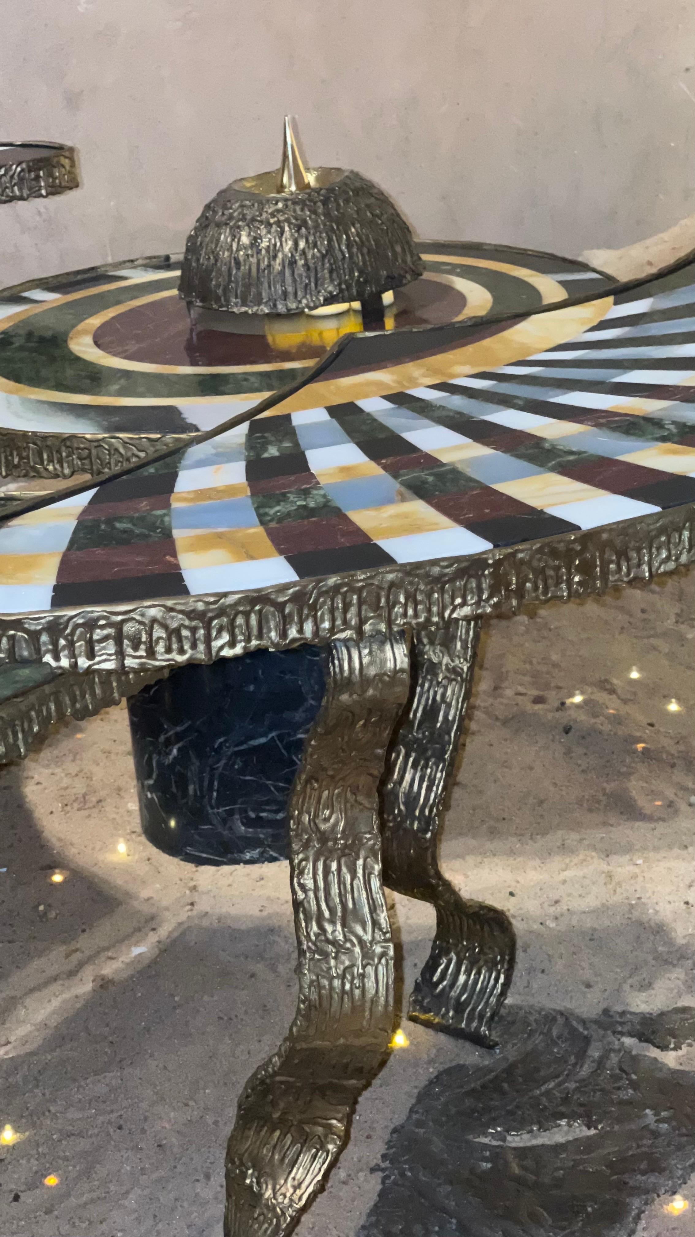SCARAB - Multicolor Marble And Brass Coffee Table For Sale 2