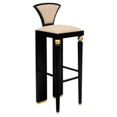 Bar Stool in Solid Wood, Veneer & Brass Inlay — LOTUS collection by R’Kan