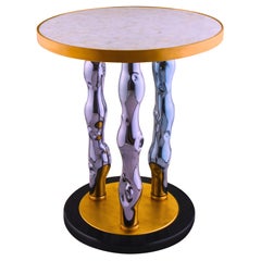 Brass & Glass Side Table with Marble & Mother-of-Pearl Detail — CHUTE by R’Kan