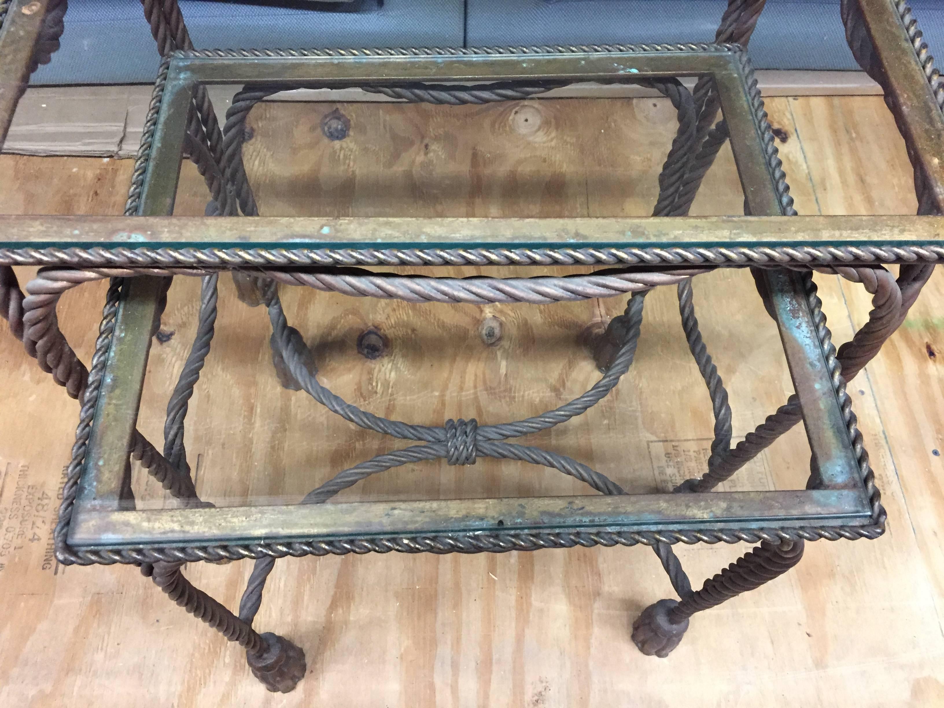 Set of chic braided steel rope Nesting side Tables.
