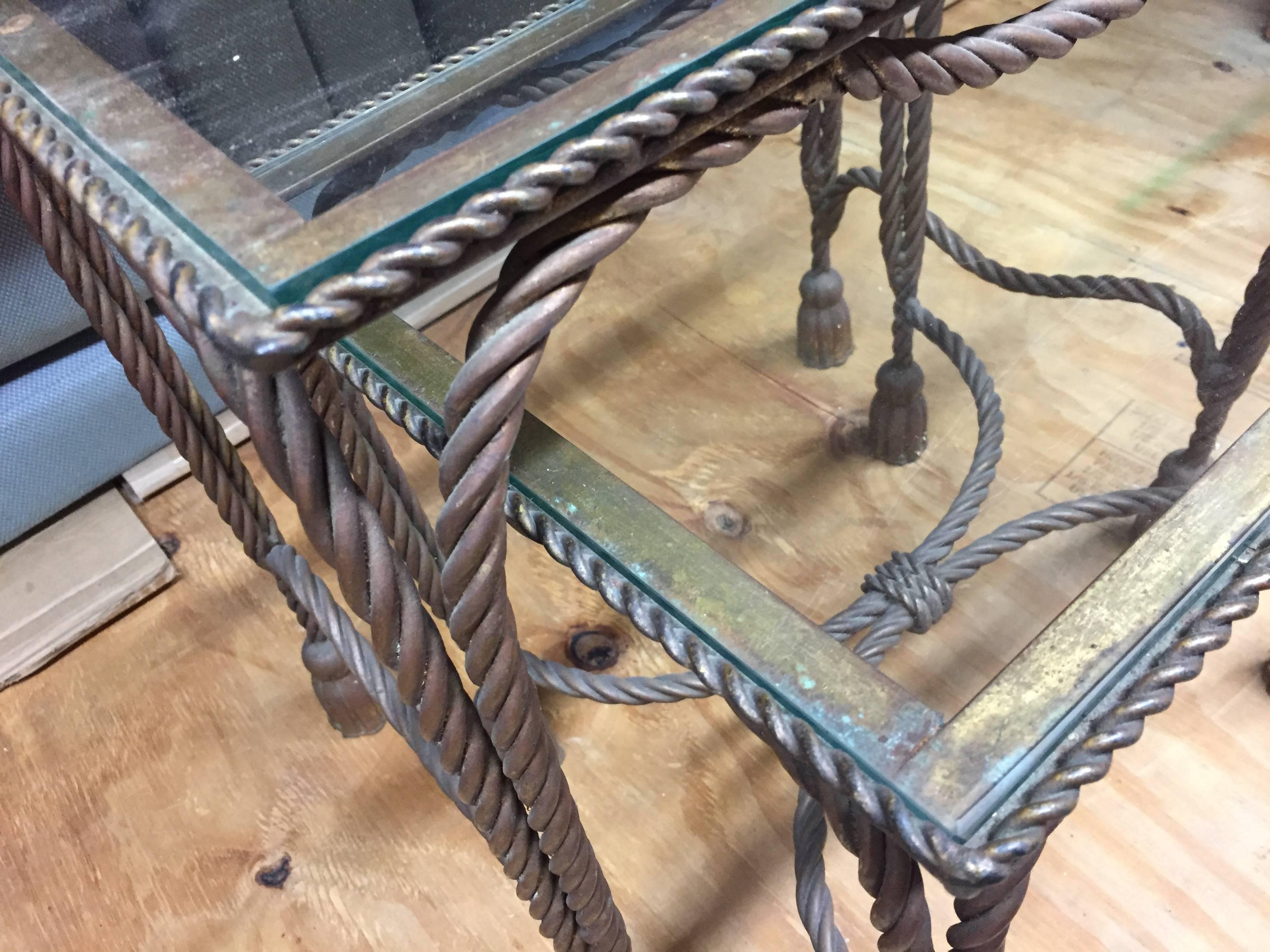 American Pair of Rope Nesting Table For Sale