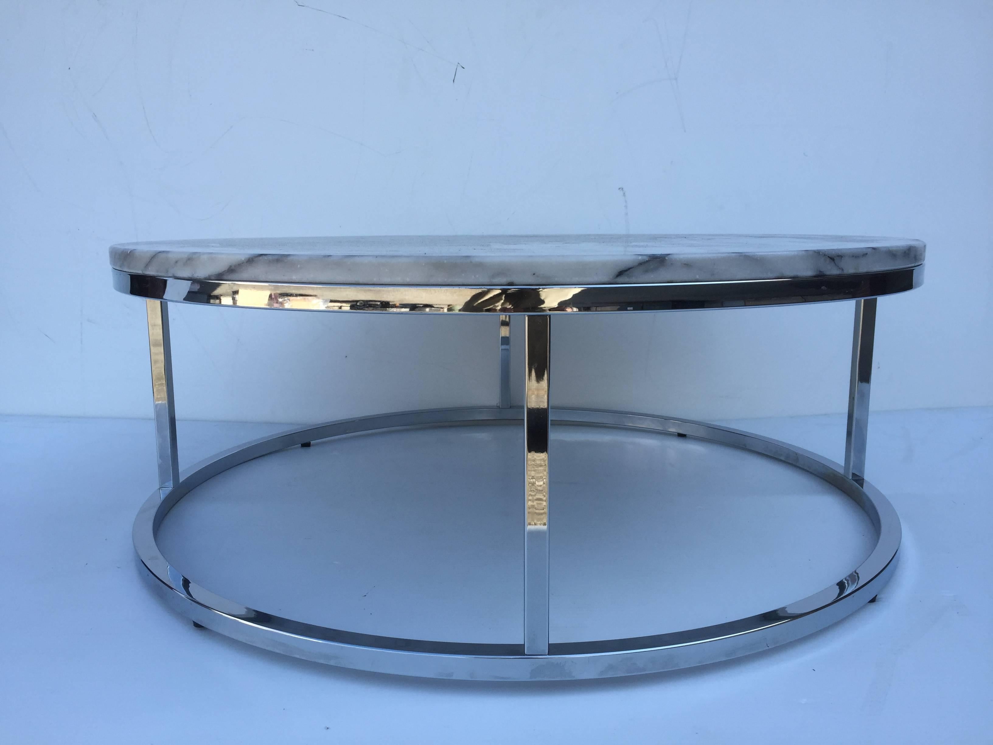 Nickel and gray marble cocktail table in the manner of Milo Baughman.